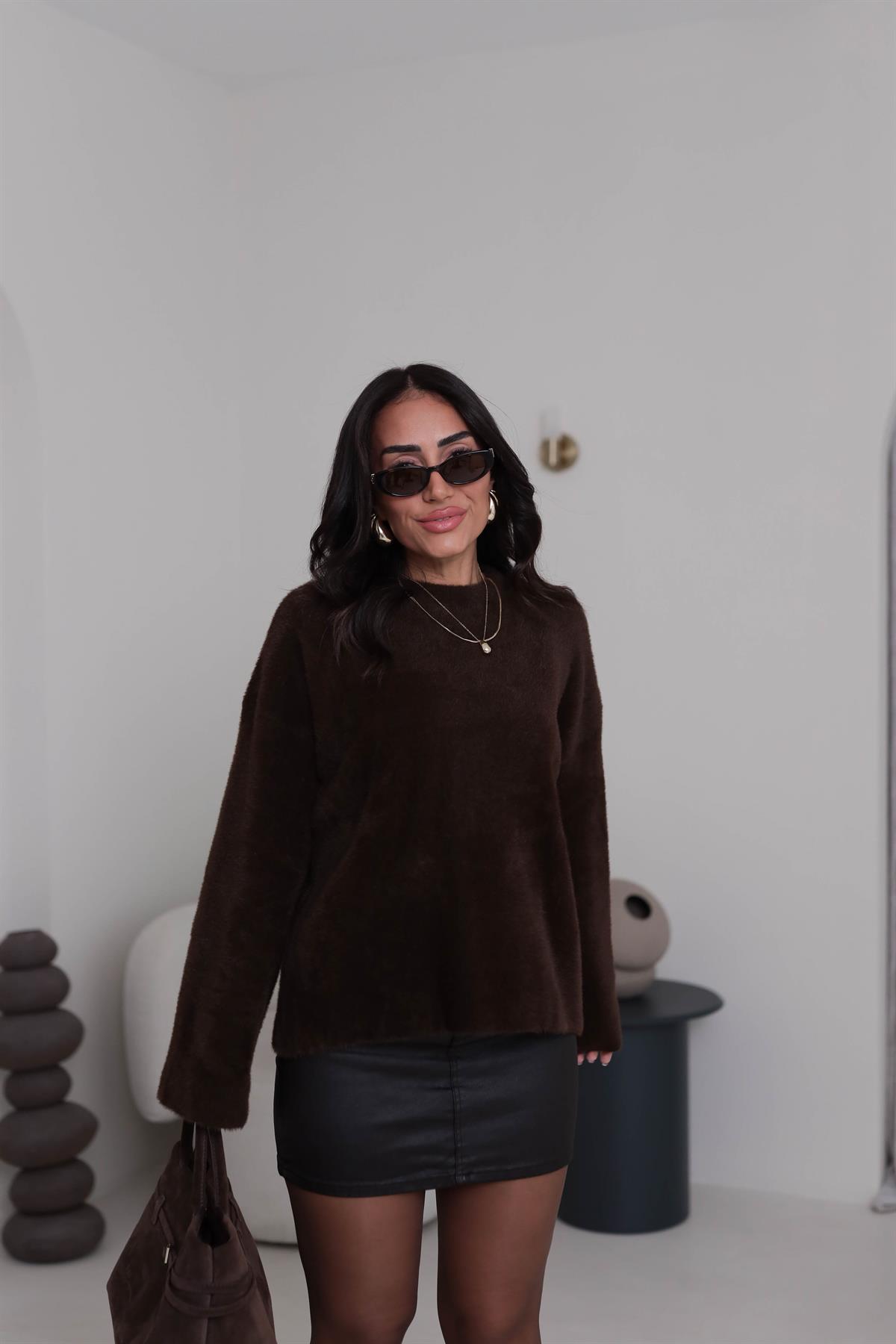 5256 Bisiklet Yaka Angora Triko ACI KAHVE