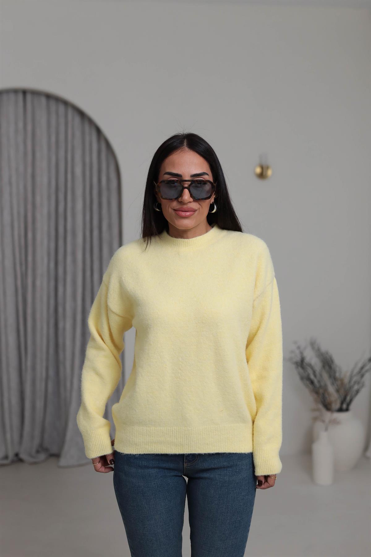 0640 Bisiklet Yaka Yumuşak Dokulu Triko Kazak SARI