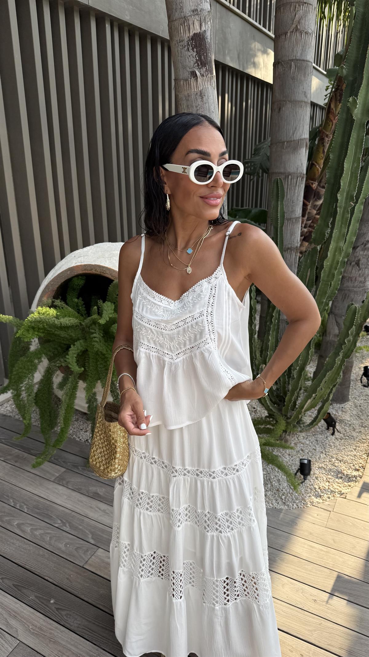 7442 Ayarlanabilir Askılı  Dantel Garnili Atlet EKRU