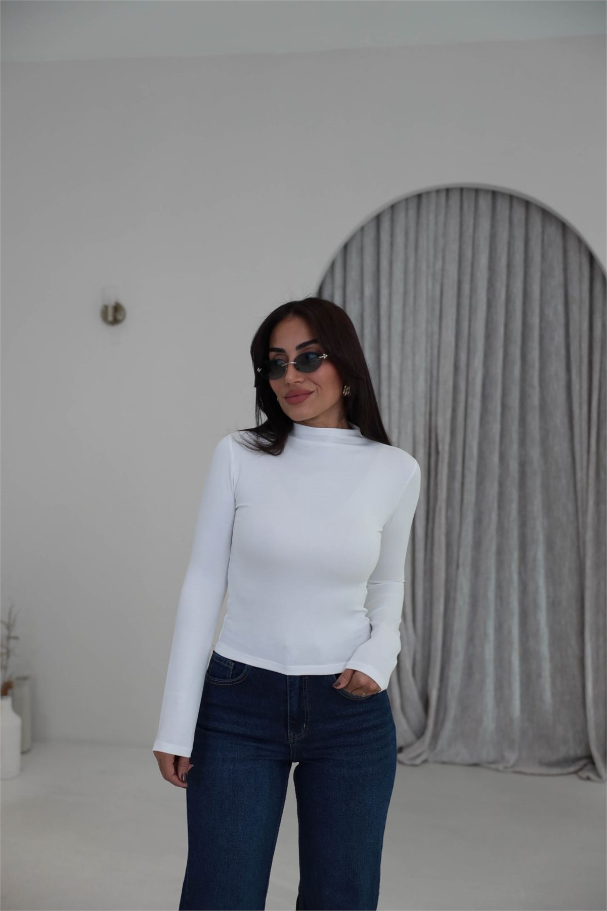 3244 Oys Model Balıkçı Yaka Modal Bluz BEYAZ