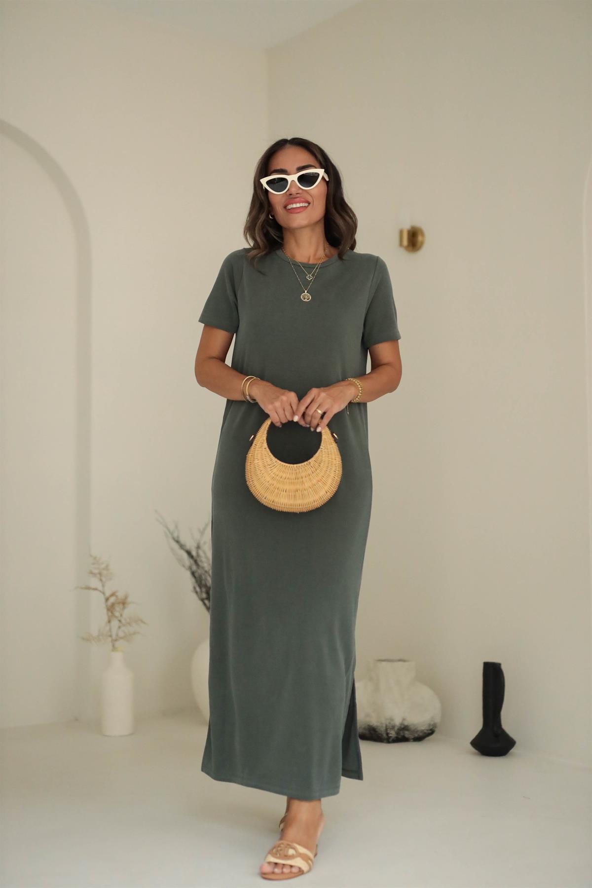 Pike Modal Yırtmaçlı Midi Elbise