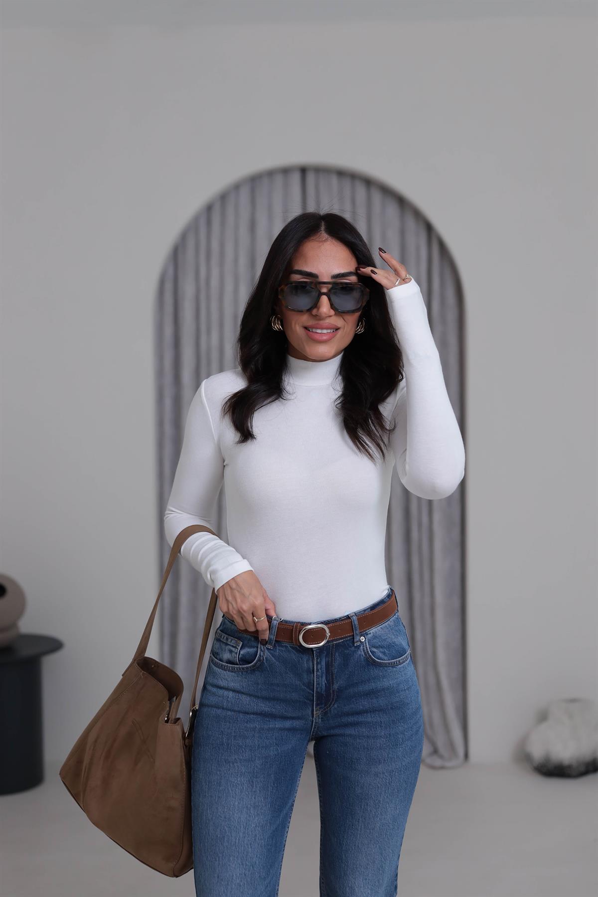 4144 Balıkçı Yaka Uzun Kol Bluz EKRU