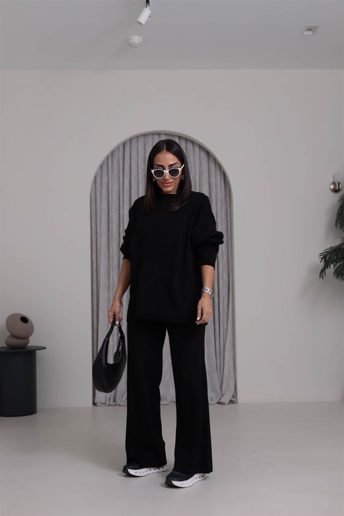 0316 Düz Basic Triko Takım SİYAH