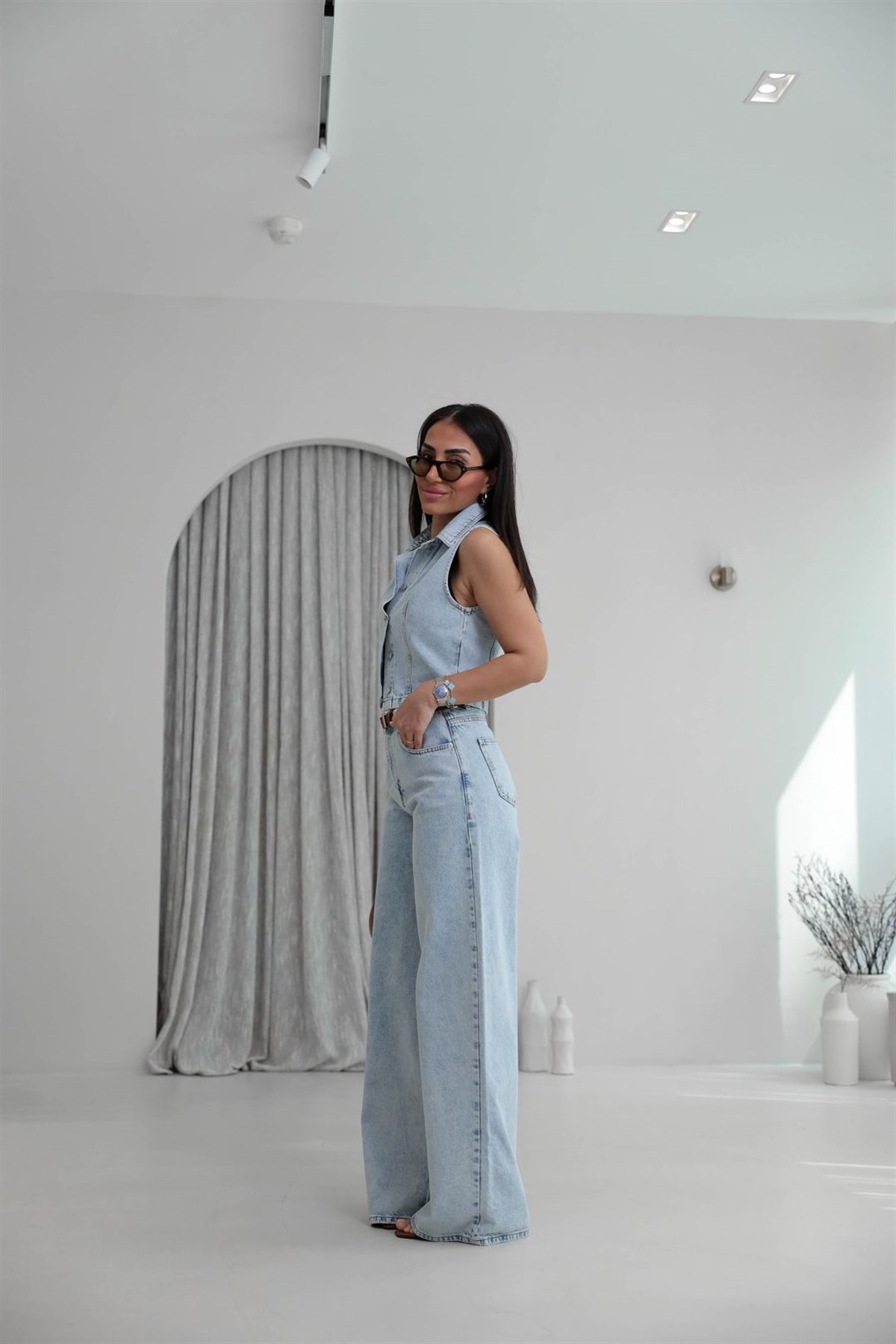 8229 Liyosel Pamuklu Denim Takım AÇIK MAVİ