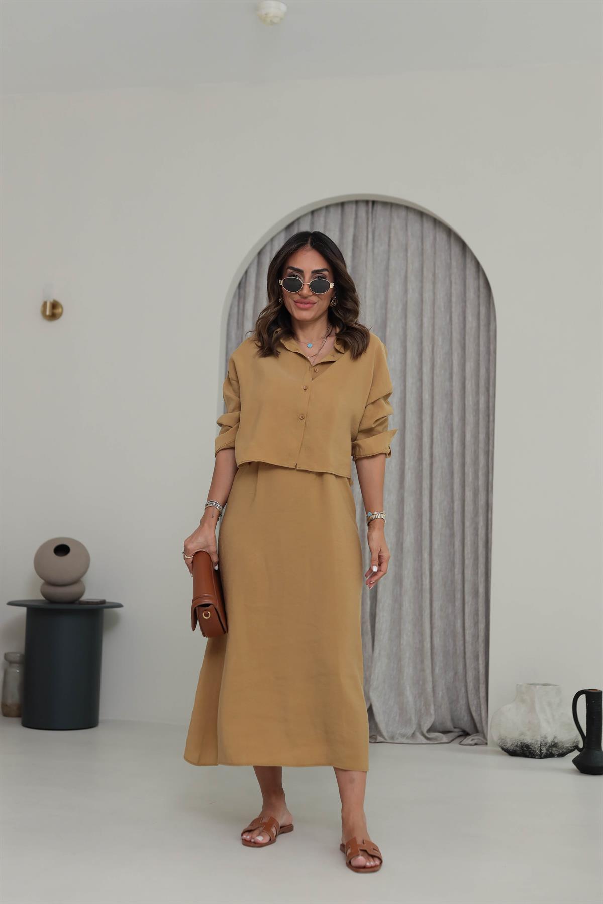 1153 Tencel Gömlek & Elbise Takım HARDAL