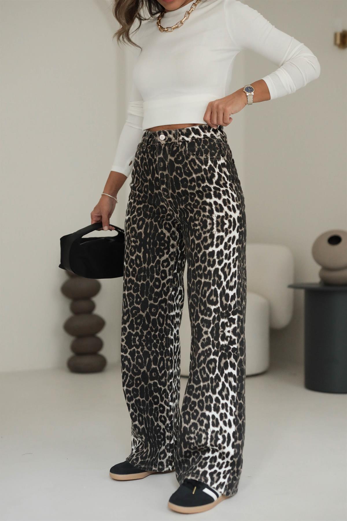 3690 Leopar Desenli Premium Palazzo Pantolon