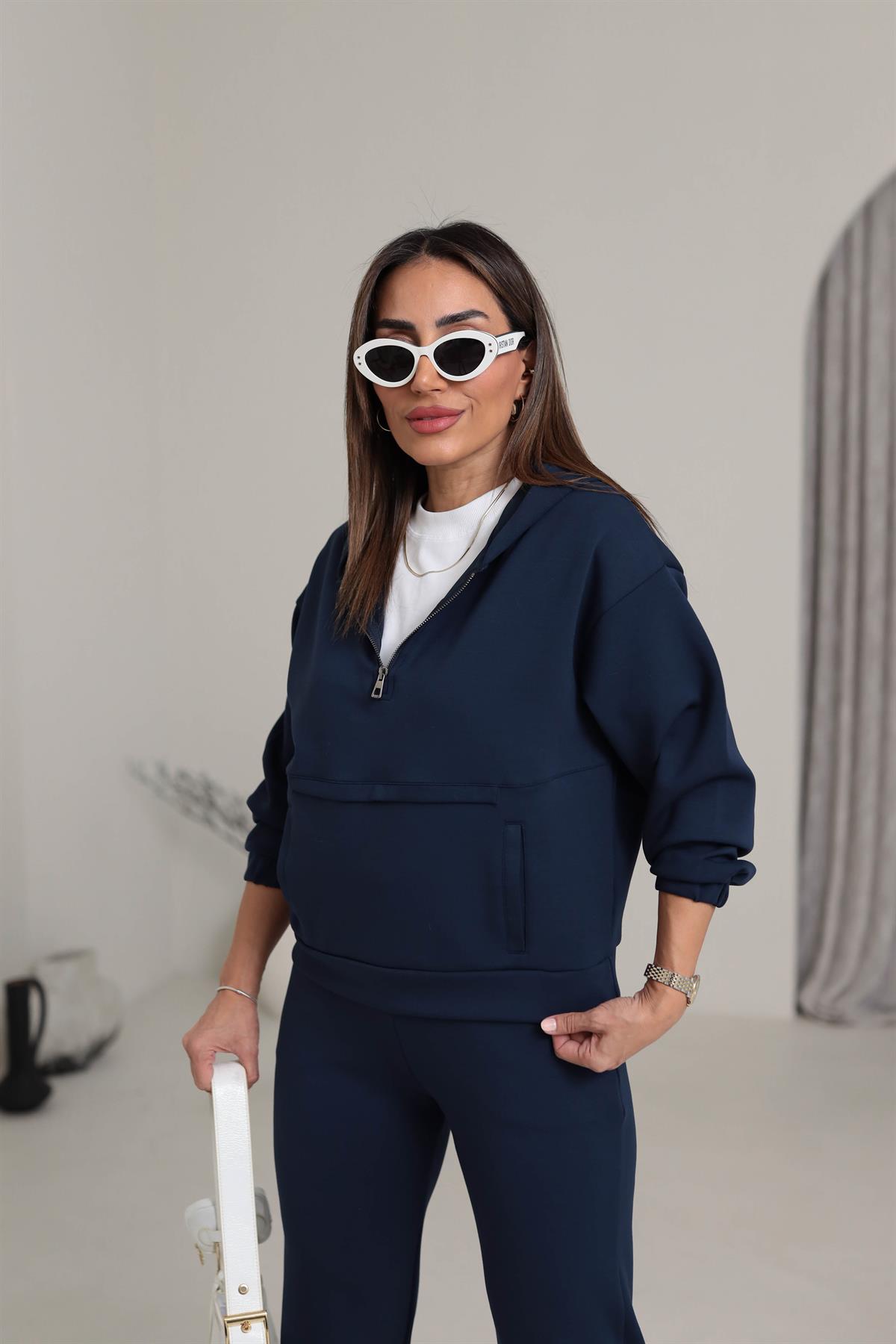 Önden Fermuarlı Modal Kumaş Takım LACİVERT