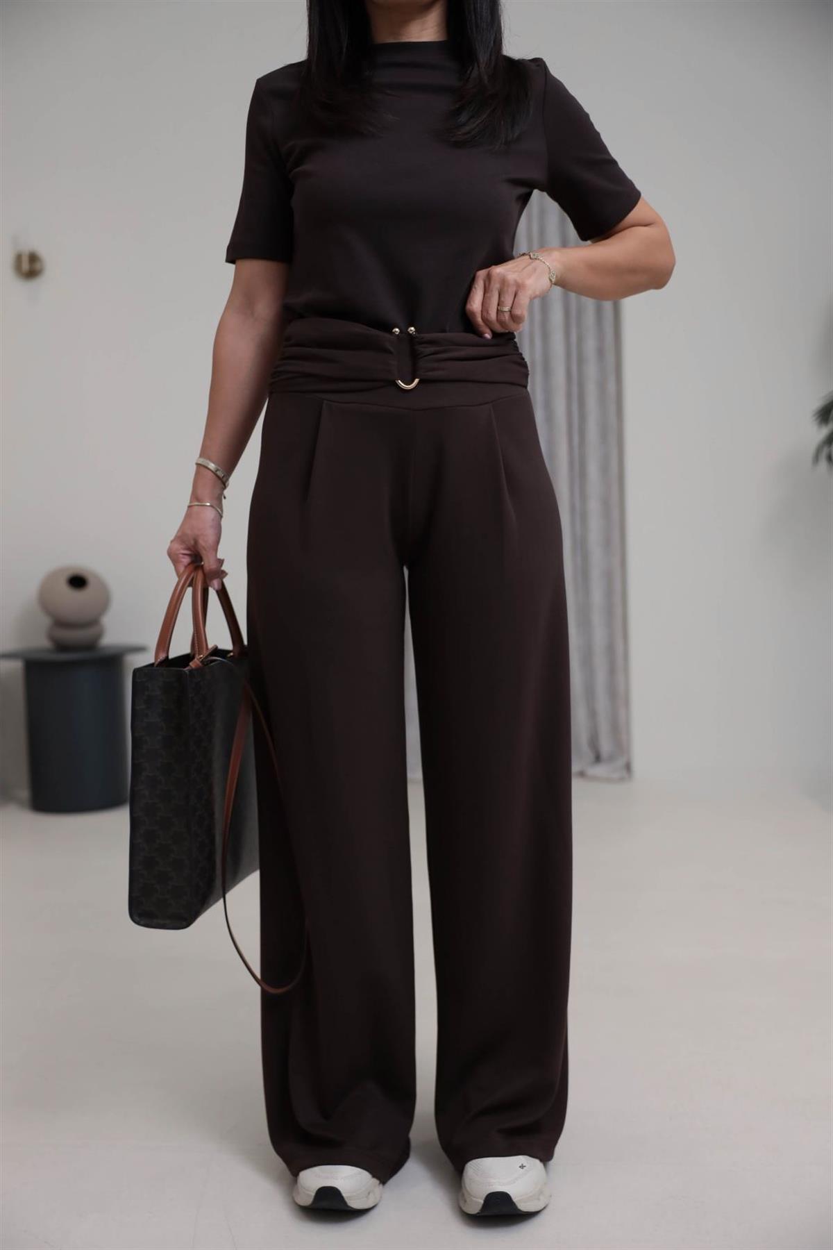 9888 Toka Detay Modal Pantolon KAHVE