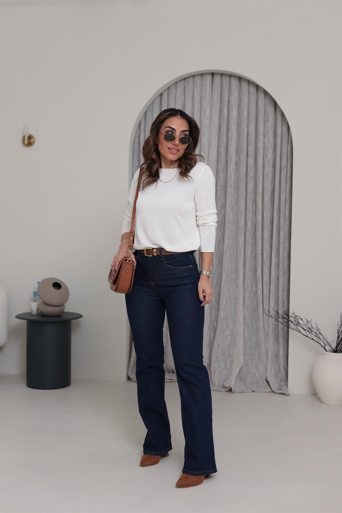 5597 Geniş Paça Likralı Kot Pantolon LACİVERT