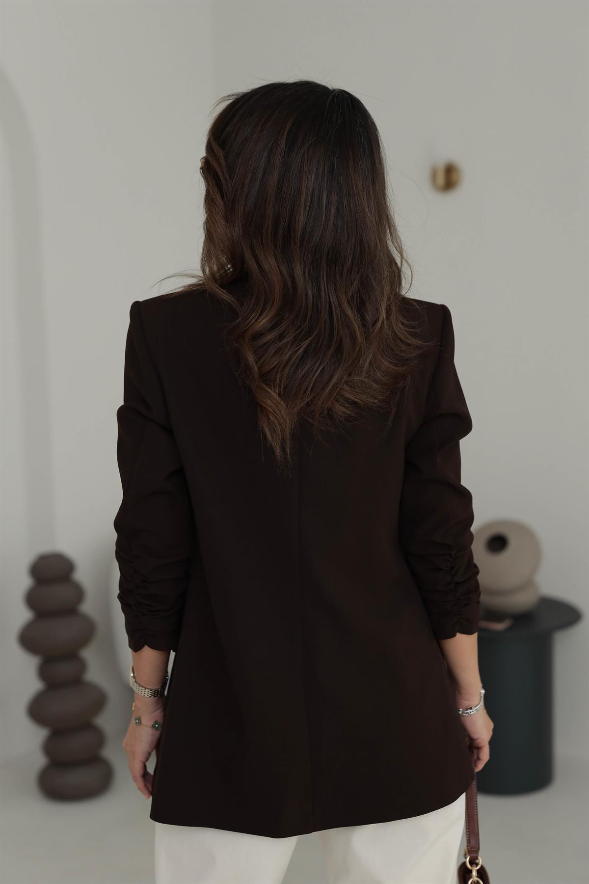 3101K Kol Büzgülü Blazer Ceket ACI KAHVE
