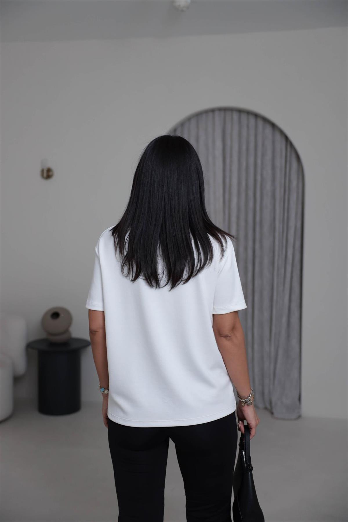 T906 Bisiklet Yaka Oversize Modal Tshirt EKRU