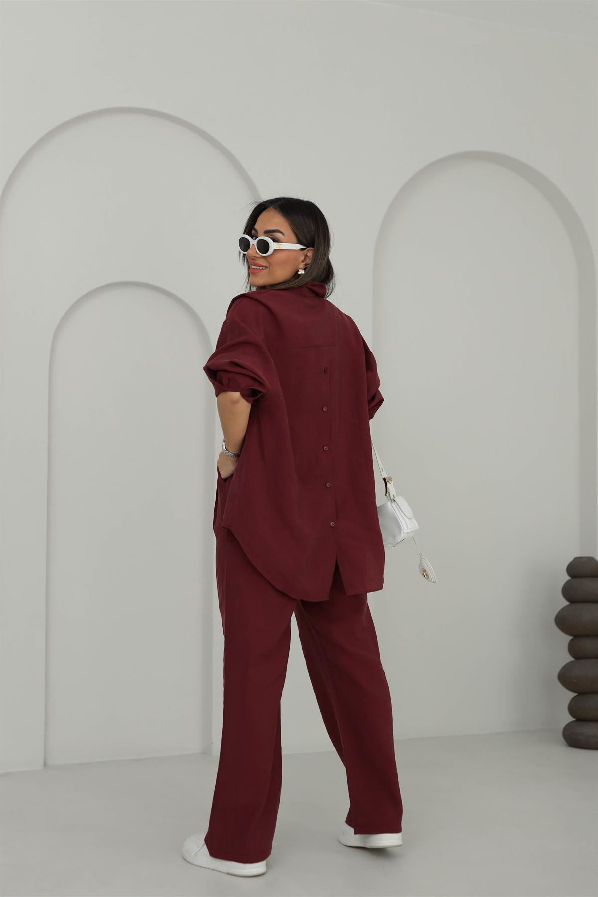 8557 Tencel Kumaş Gömlekli Takım BORDO