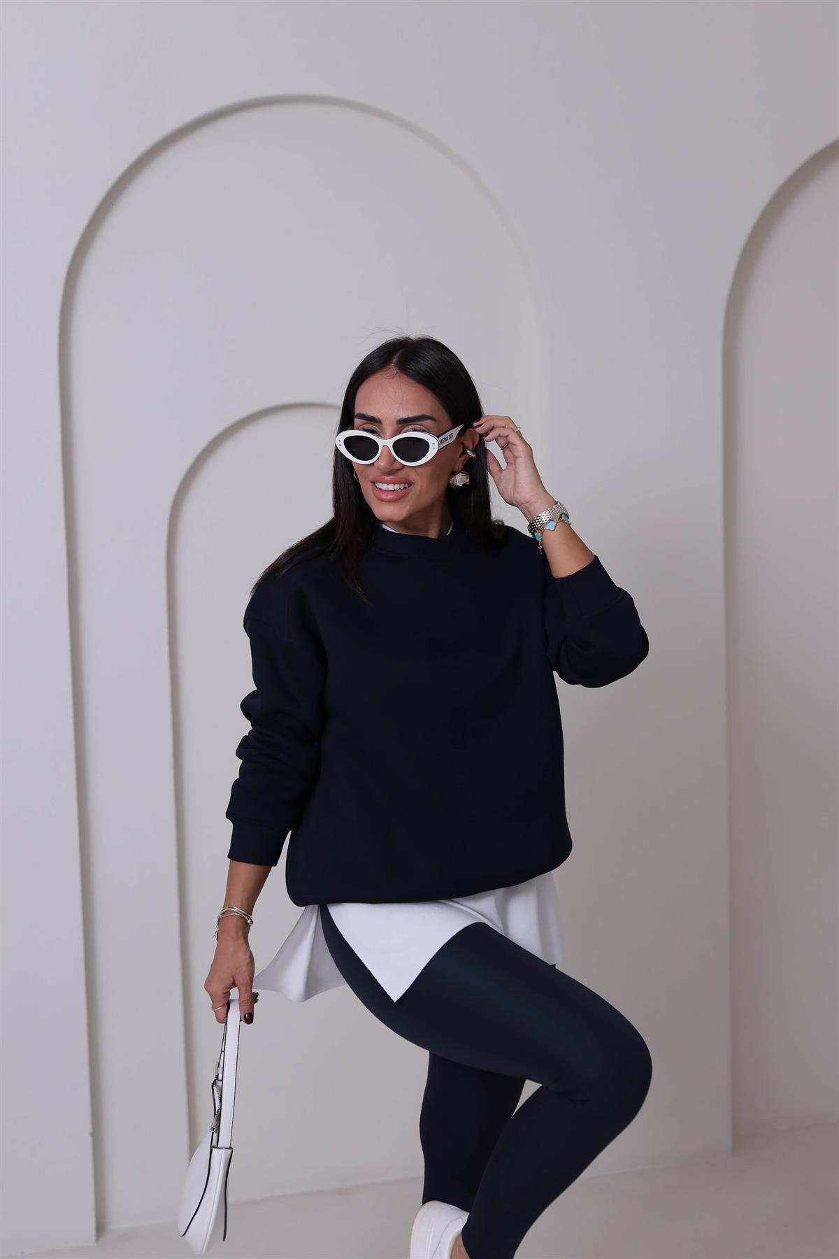 7912 Bisiklet Yaka Şardonlu Sweatshirt LACİVERT