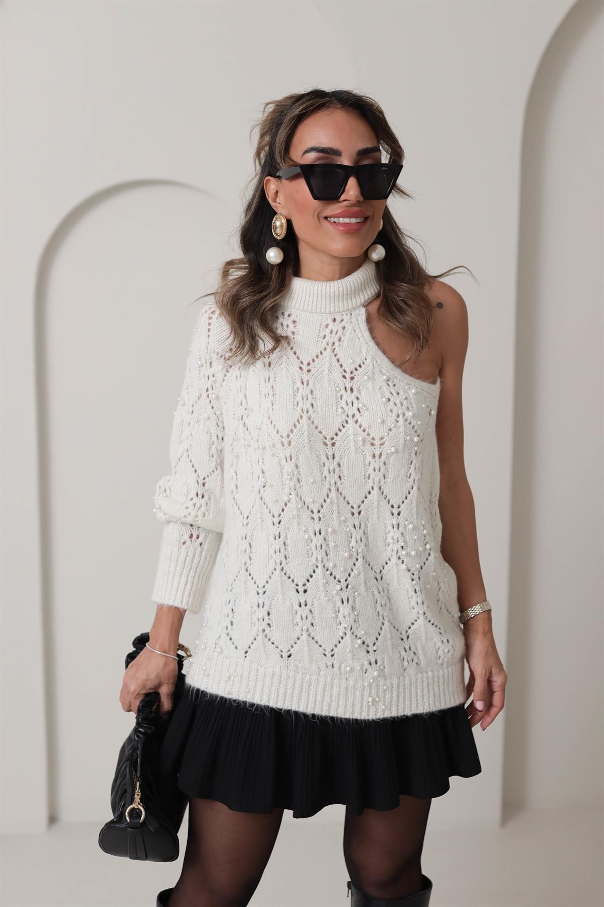 3178 Pencere Detayl İncili Kazak EKRU