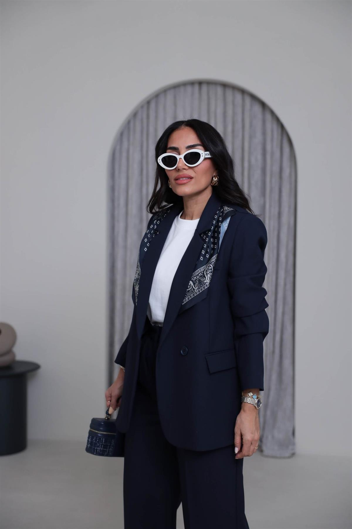 7665 Fular Detaylı Blazer Ceket LACİVERT