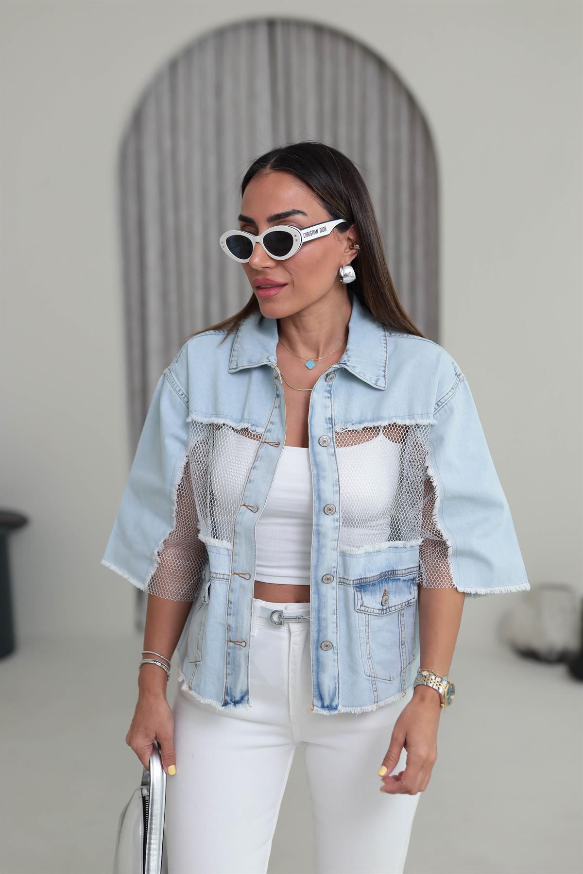 2701 File Detaylı Tasarım Kot Ceket BUZ MAVİ