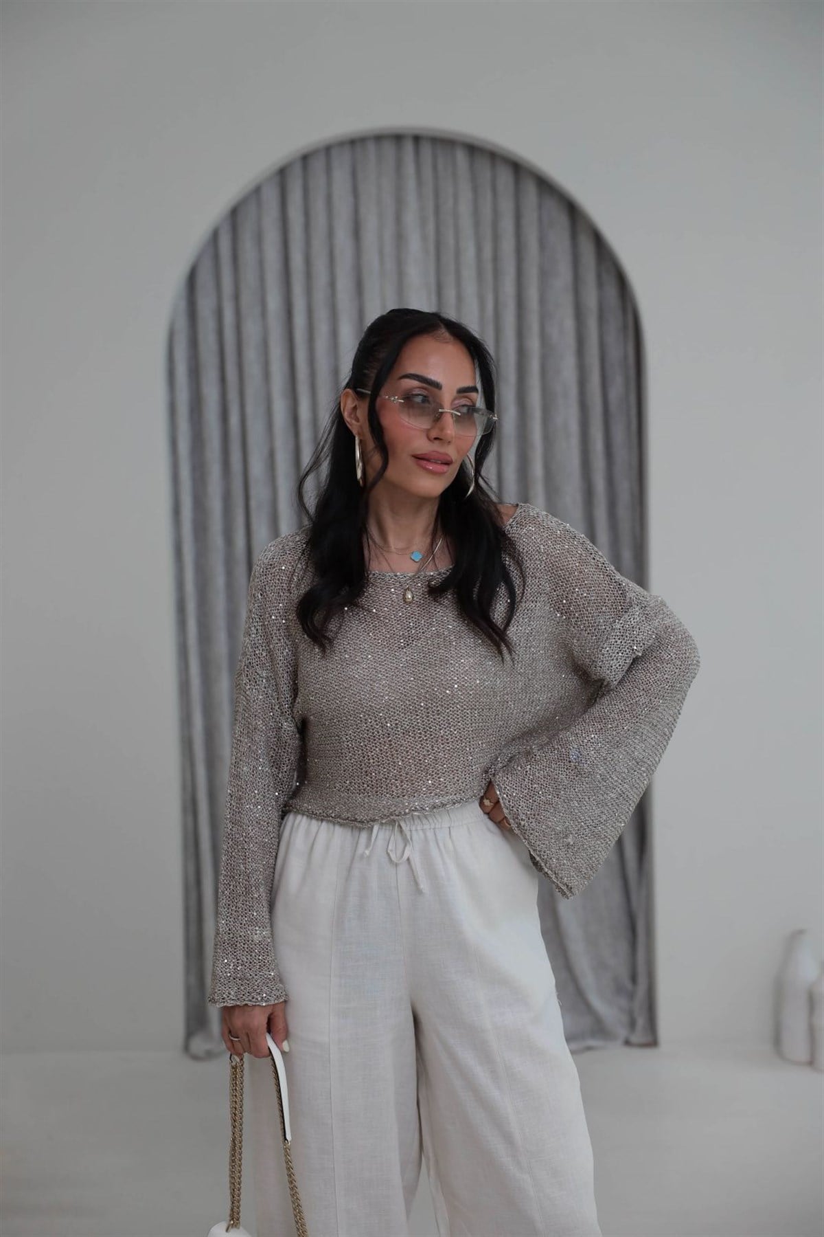 2765 Pul Payet Crop Bluz VİZON