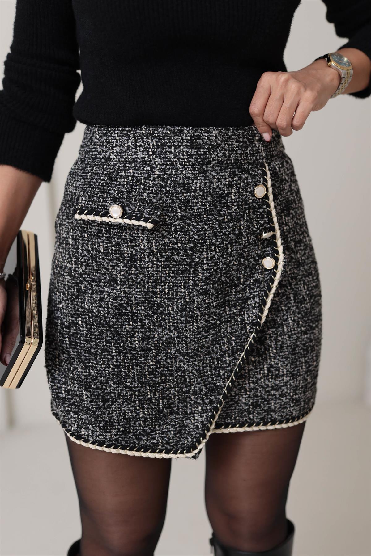 4297 Buklet Tüvit Etek SİYAHBEYAZ