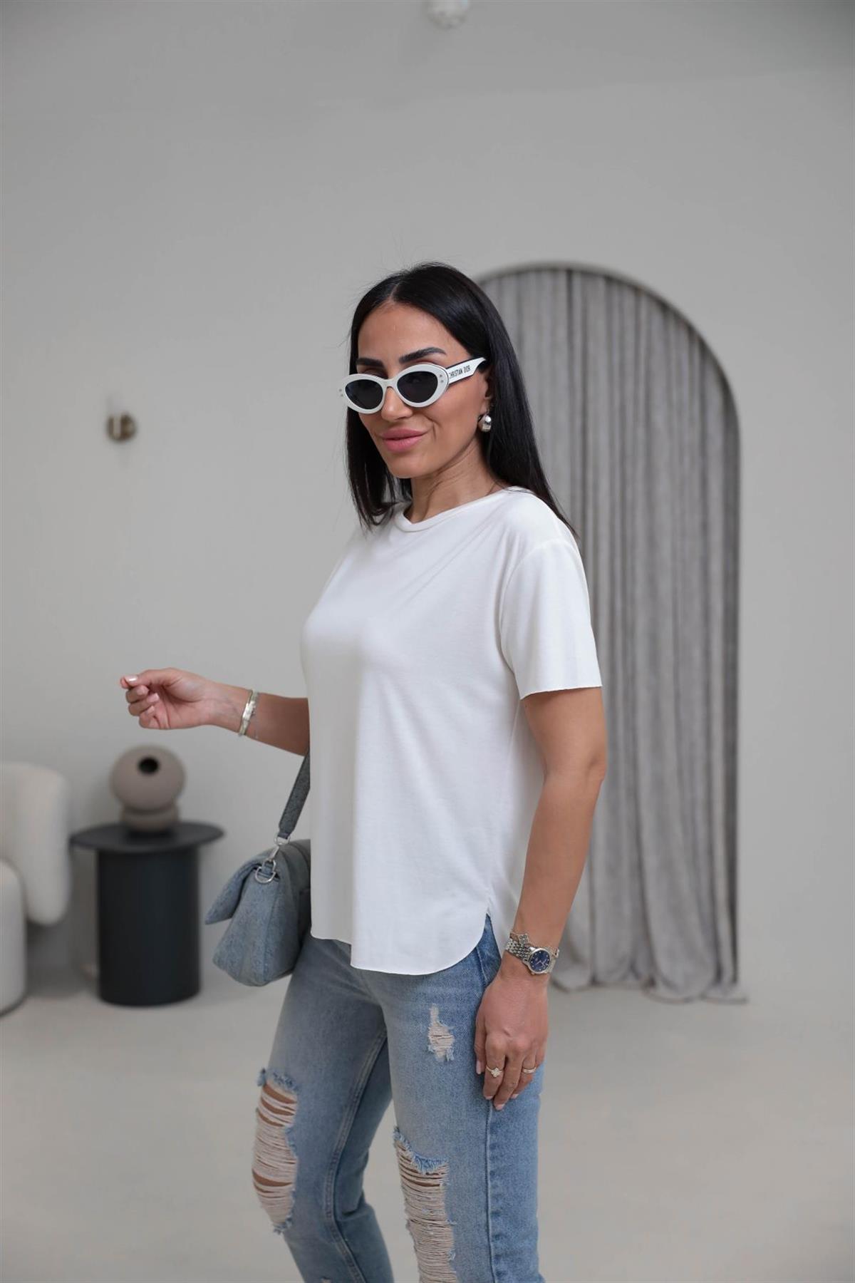 1020 Oys Lazer Kesikli Modal Tshirt EKRU