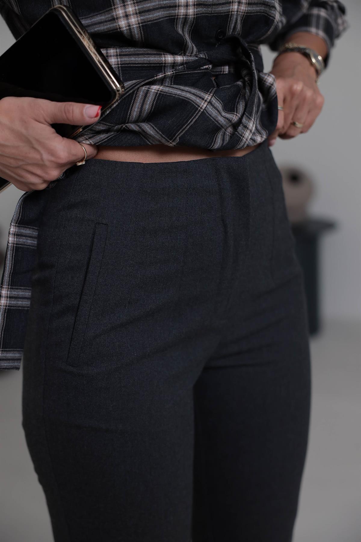 U5113-K Önü Flotalı Kumaş Pantolon KOYU GRİ