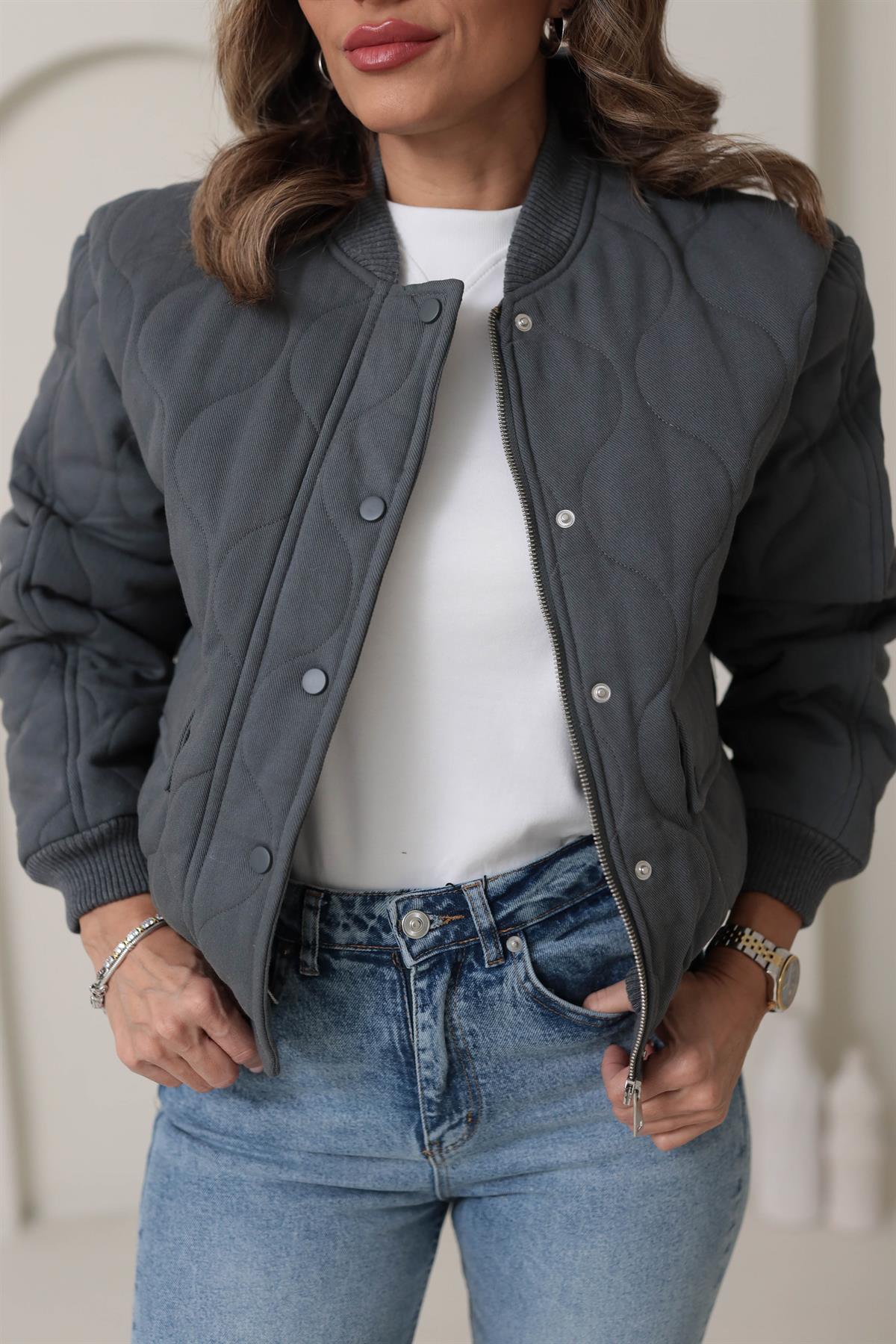 9516 Kapitone Şişme Mont ANTRASİT