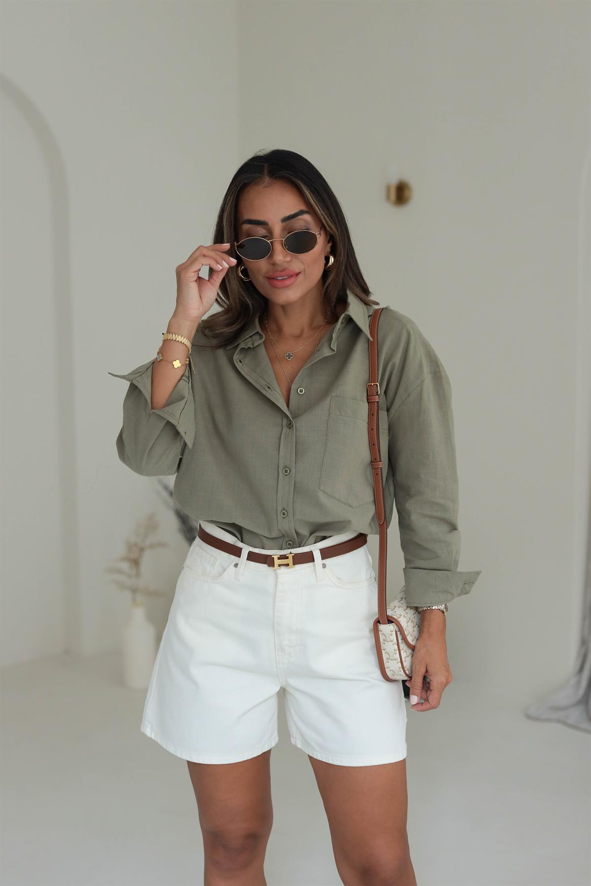 4719 Cep Detaylı Keten Gömlek