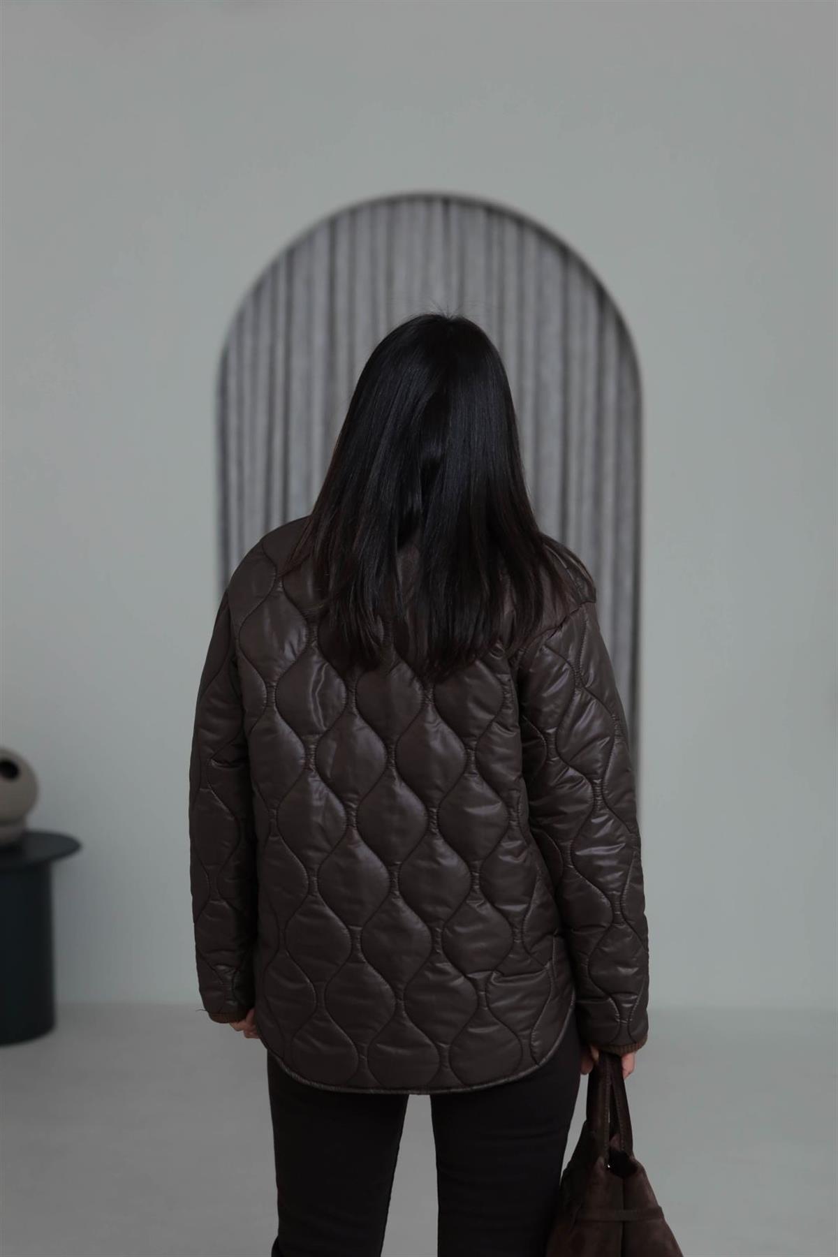 M20 Kapitone Kadife Yaka Mont ACI KAHVE