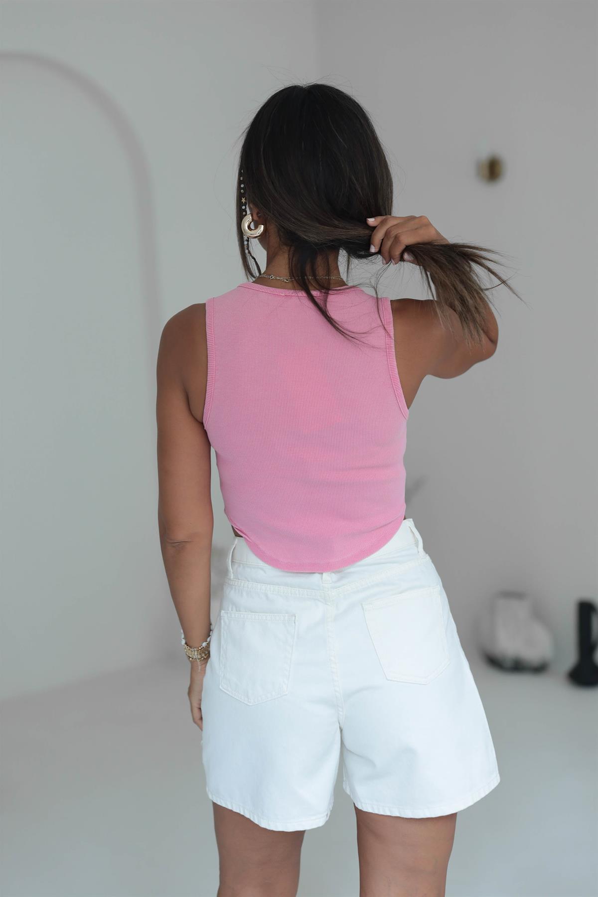 0844 Yıkama Efektli Düğmeli Atlet