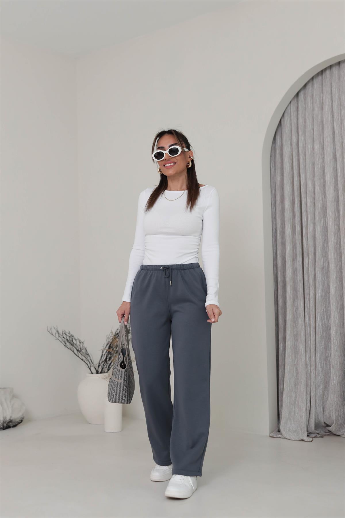 Beli Lastikli Yumuşak Doku Şardonlu Eşofman Altı ANTRASİT