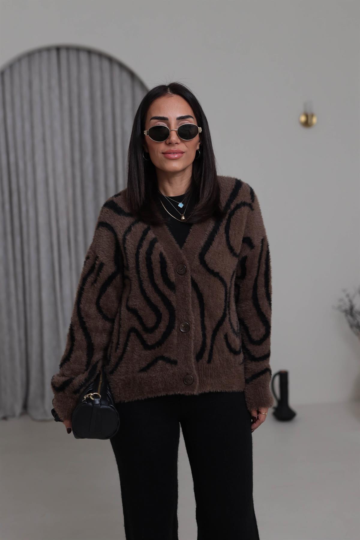 5130 Desenli Yumoş Hırka KAHVE