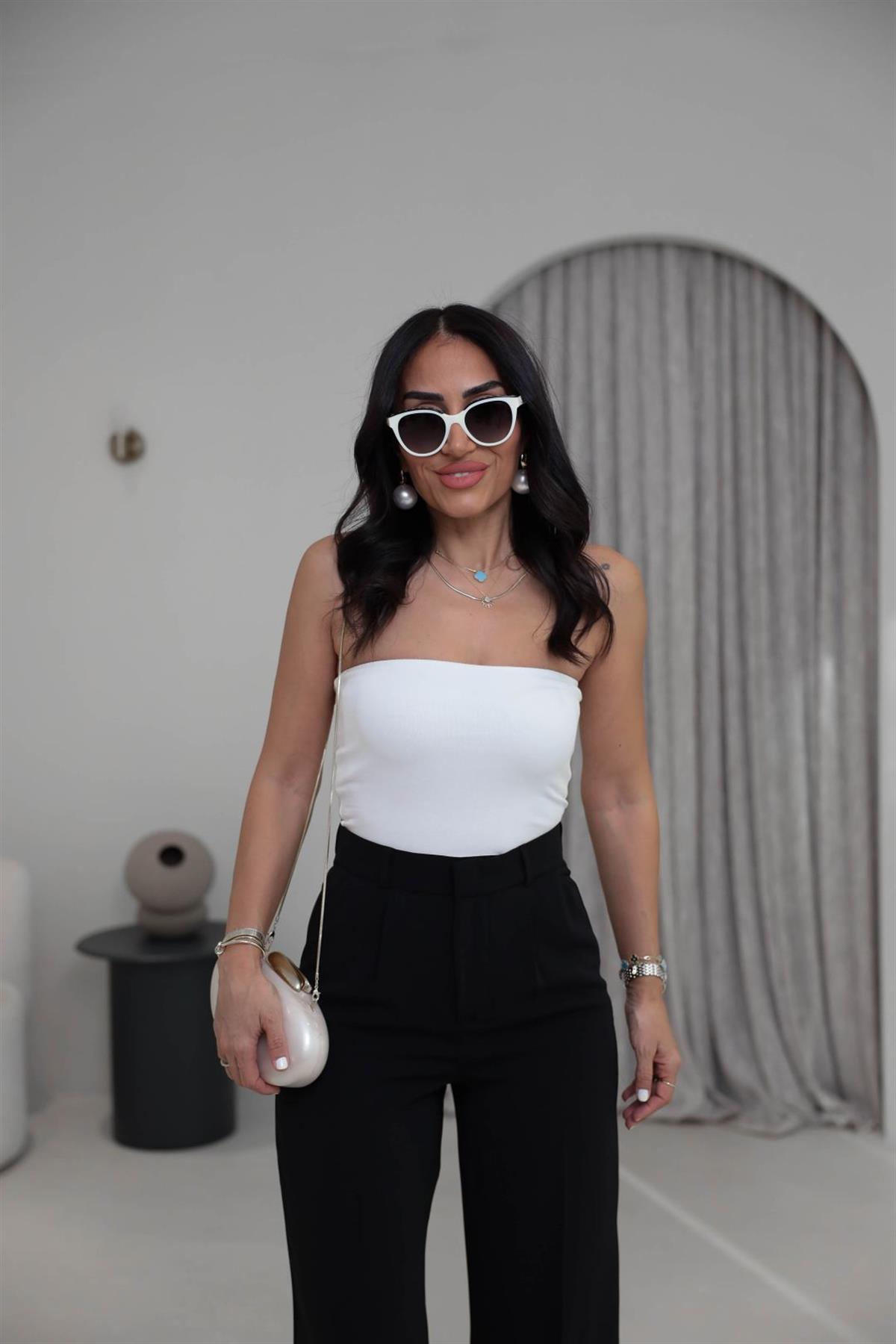 0659 Pamuklu Straplez Body BEYAZ