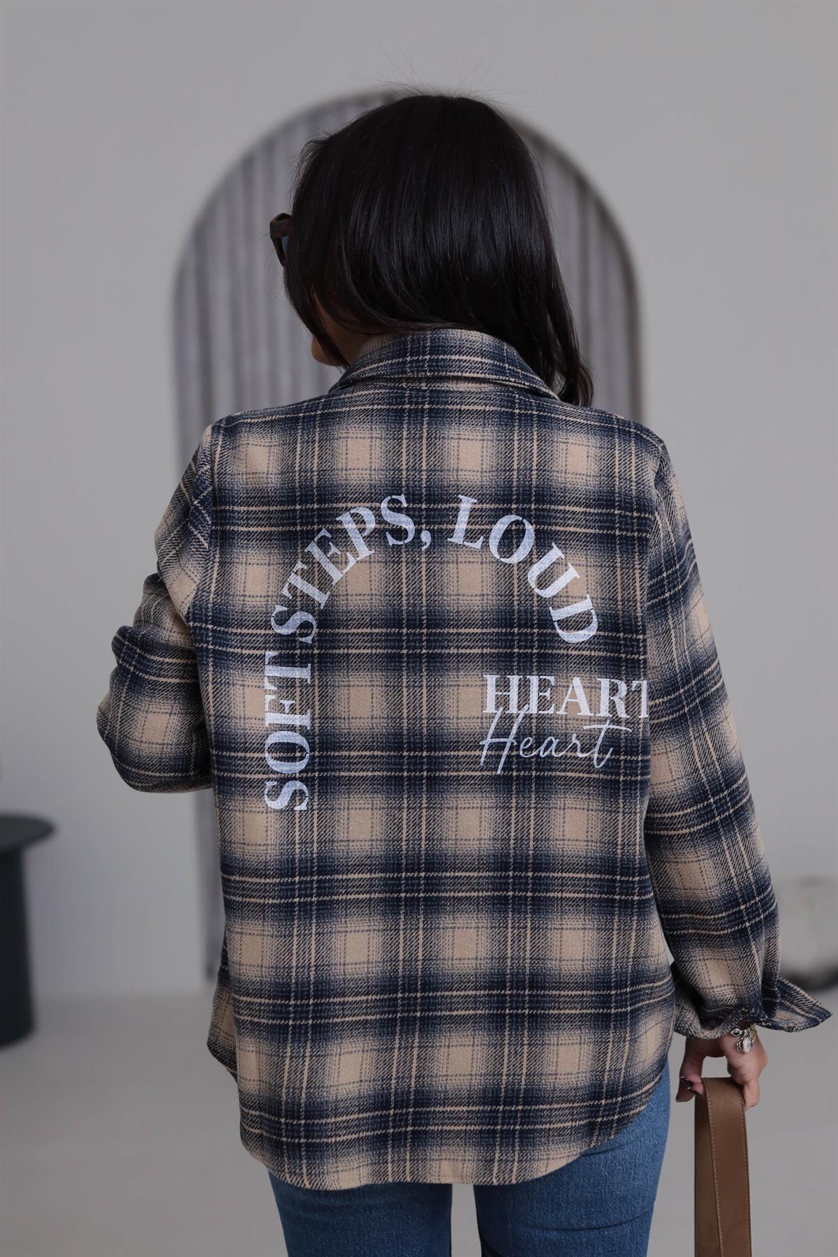 1251 Sırt Yazı Detaylı Oduncu Gömlek BEJ