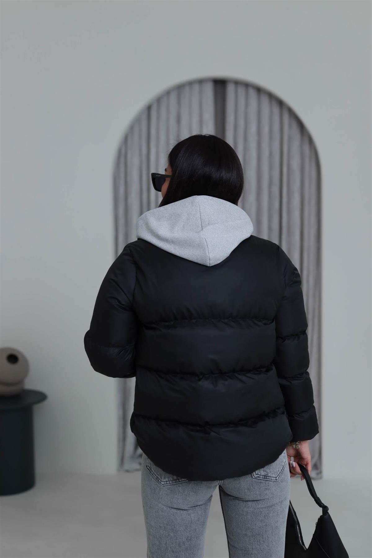 2148 Kapşonlu Şişme Mont SİYAH