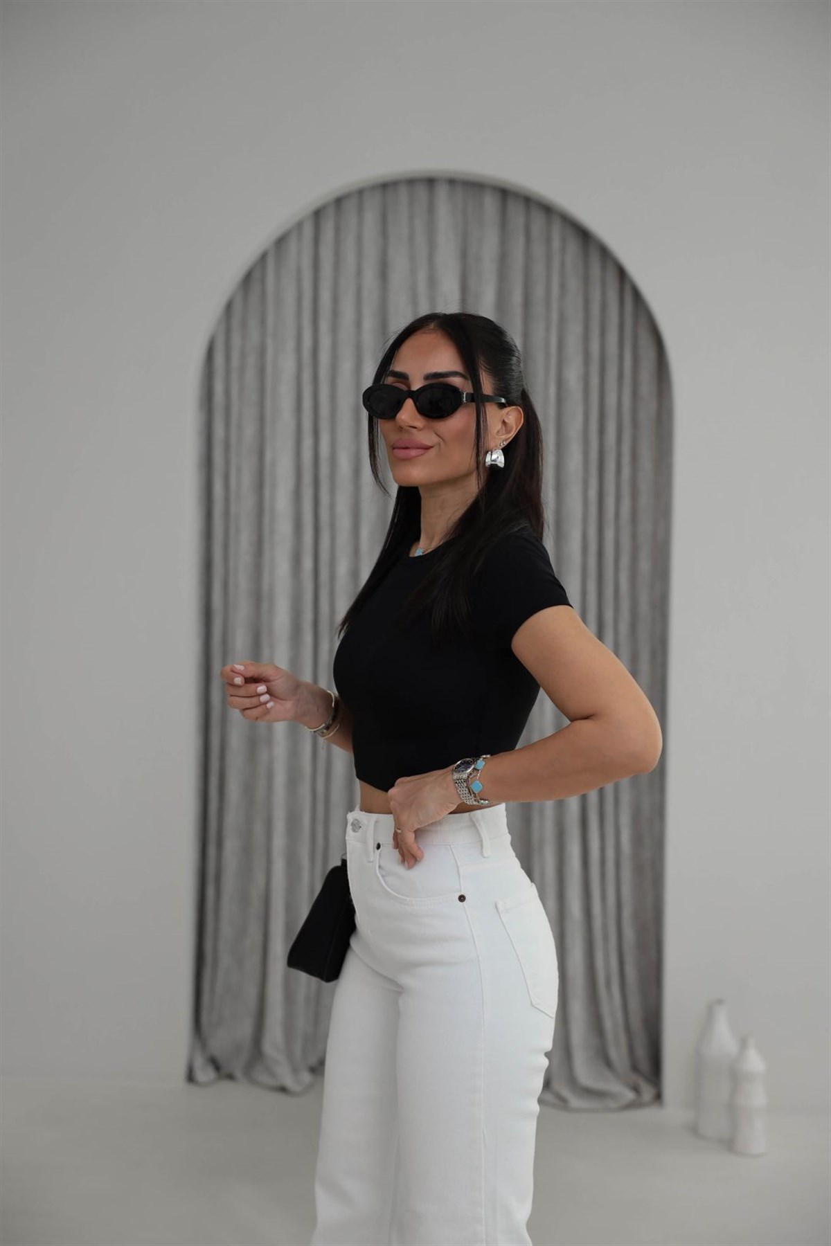 1104 Modal Crop Tshirt SİYAH