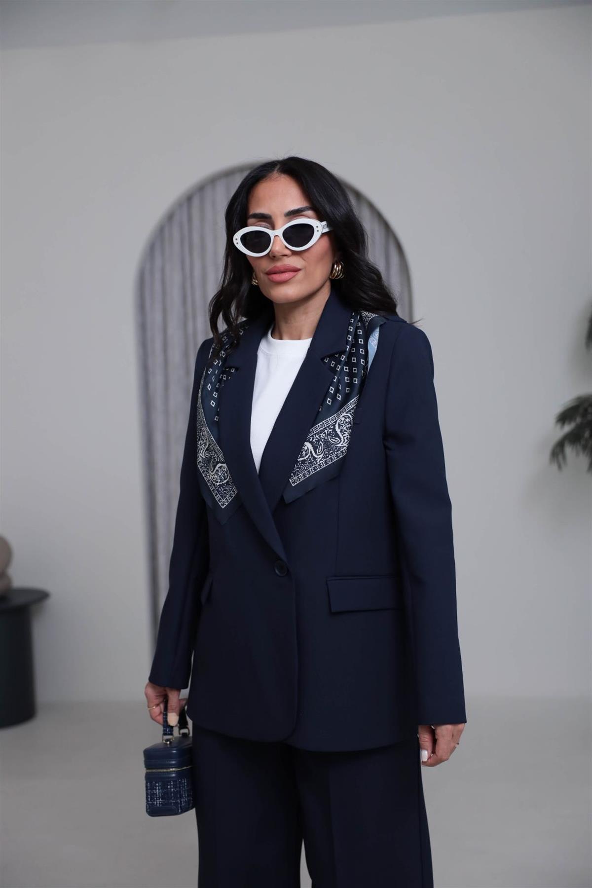 7665 Fular Detaylı Blazer Ceket LACİVERT