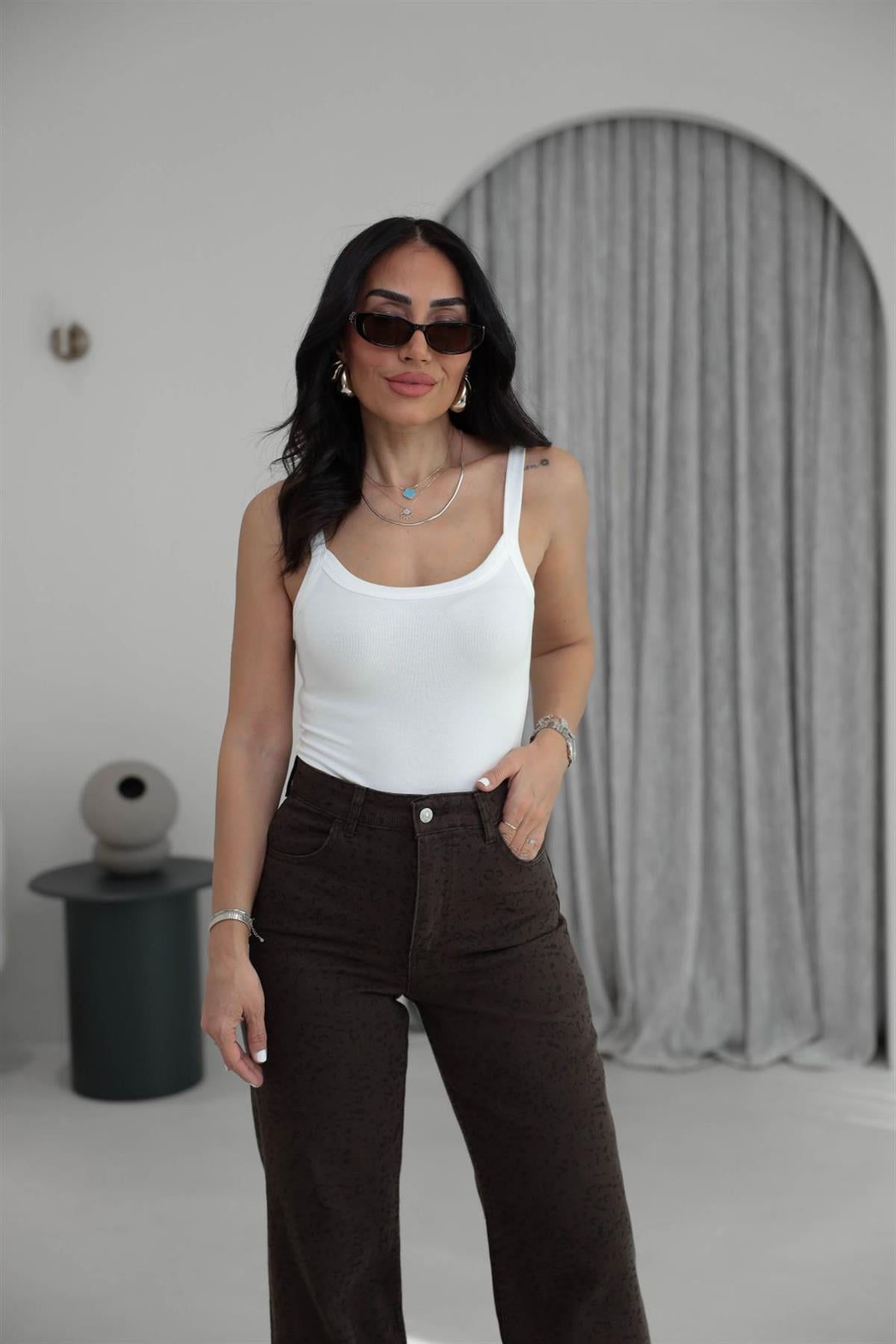 1277 Kalın Askılı Modal Bodysuit EKRU