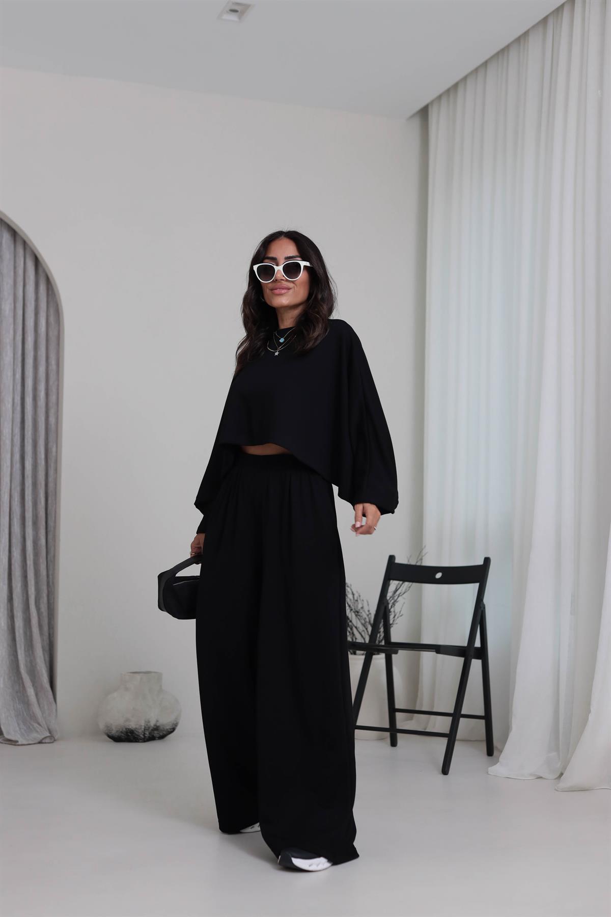 4025 Oys Yarasa Kollu Modal Takım SİYAH