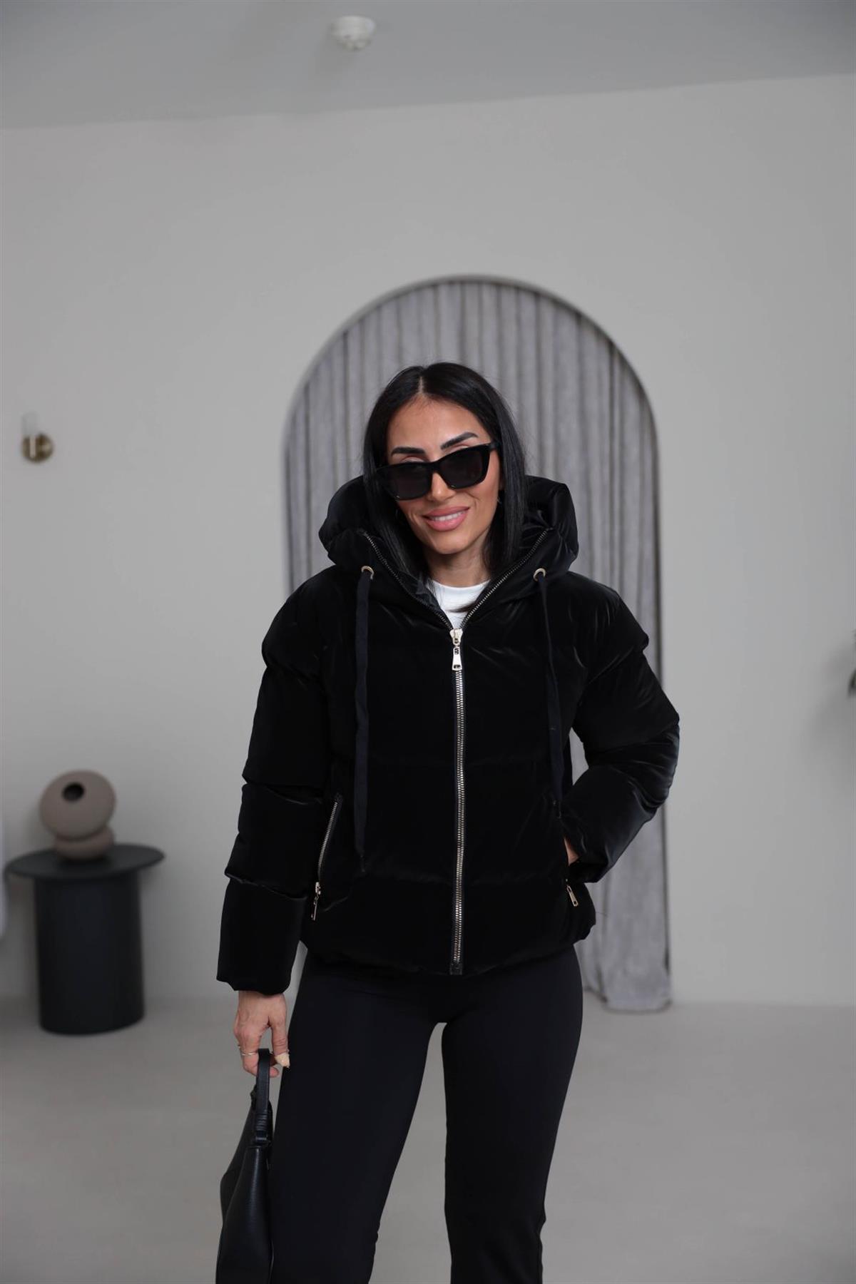 2285 Mat Dokulu Şişme Mont SİYAH