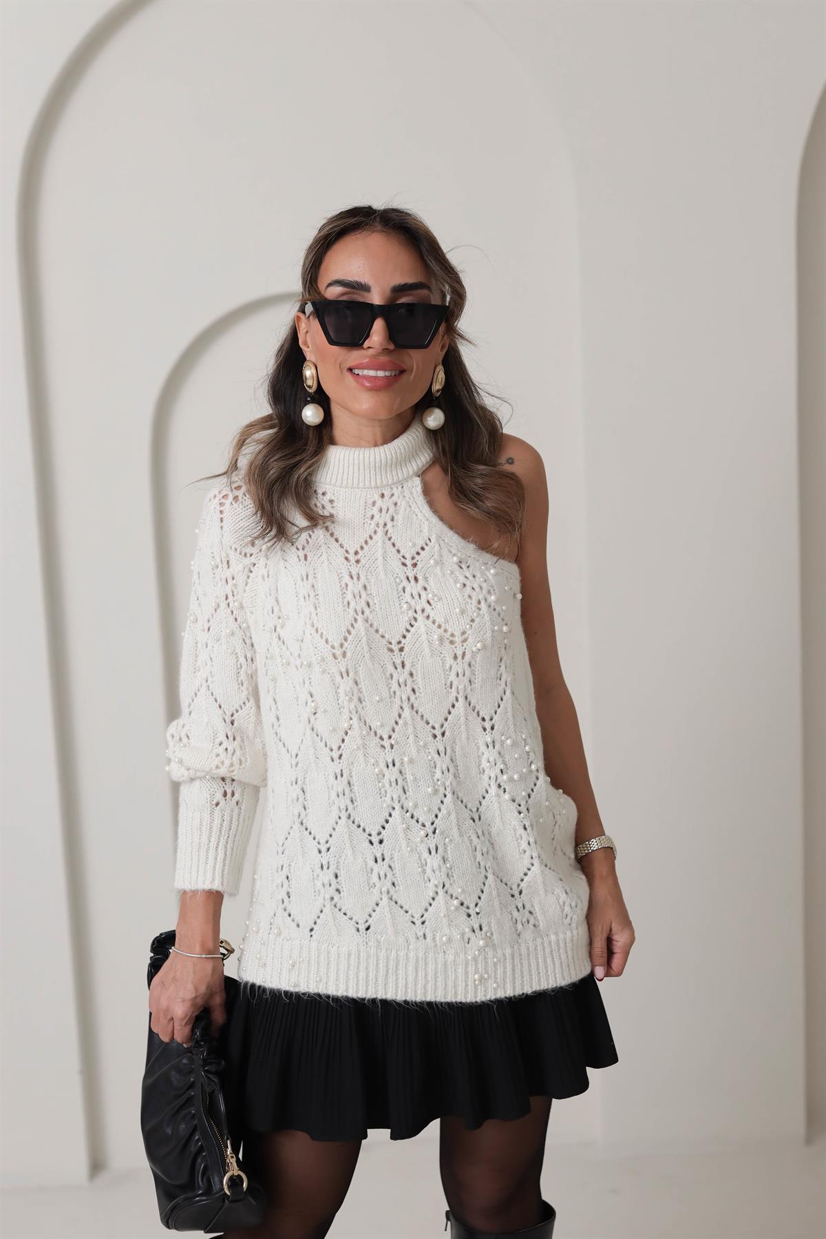 3178 Pencere Detayl İncili Kazak EKRU