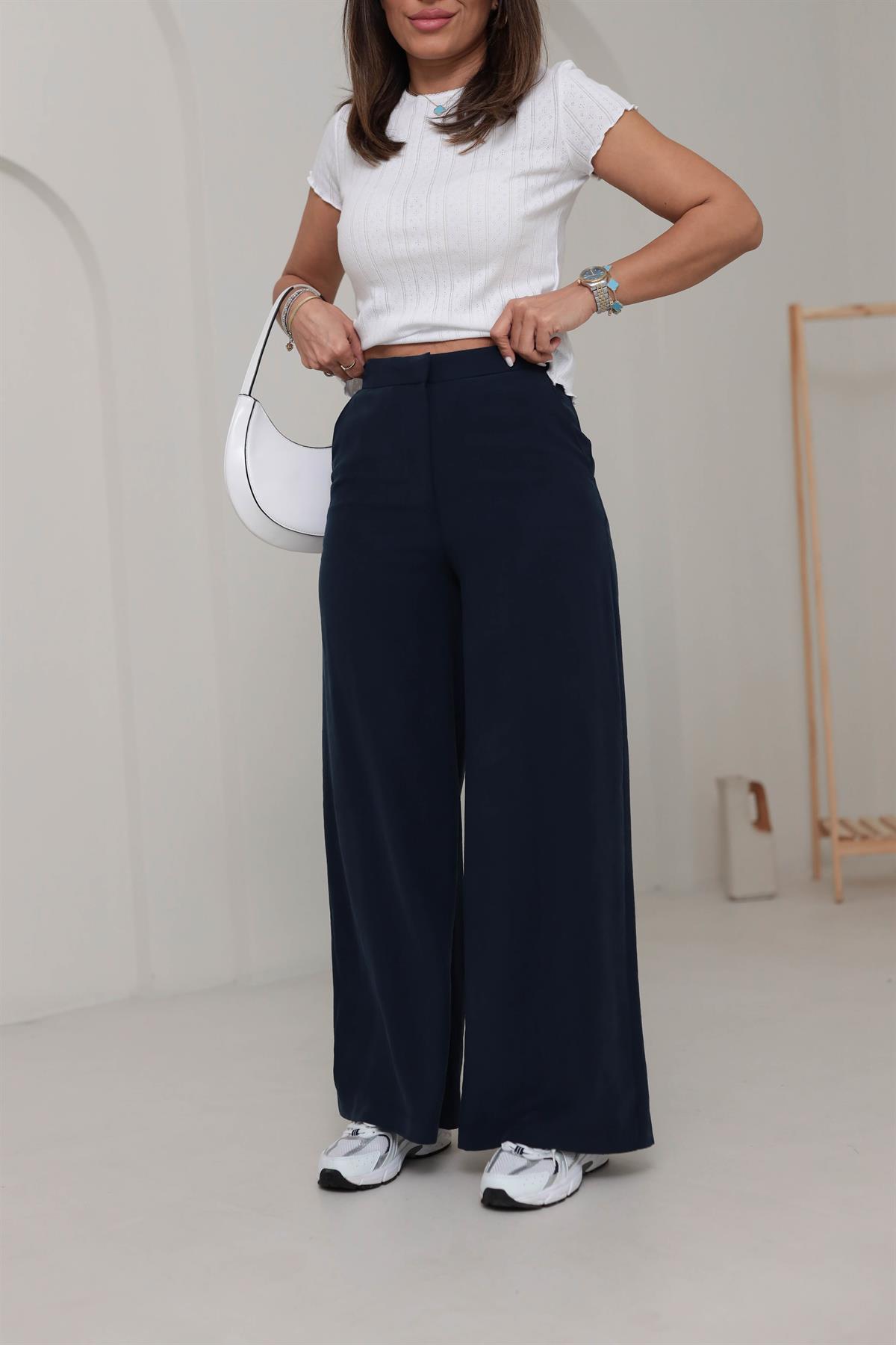 5189 Tencel Kumaş Yan Cepli Dökümlü Pantolon LACİVERT