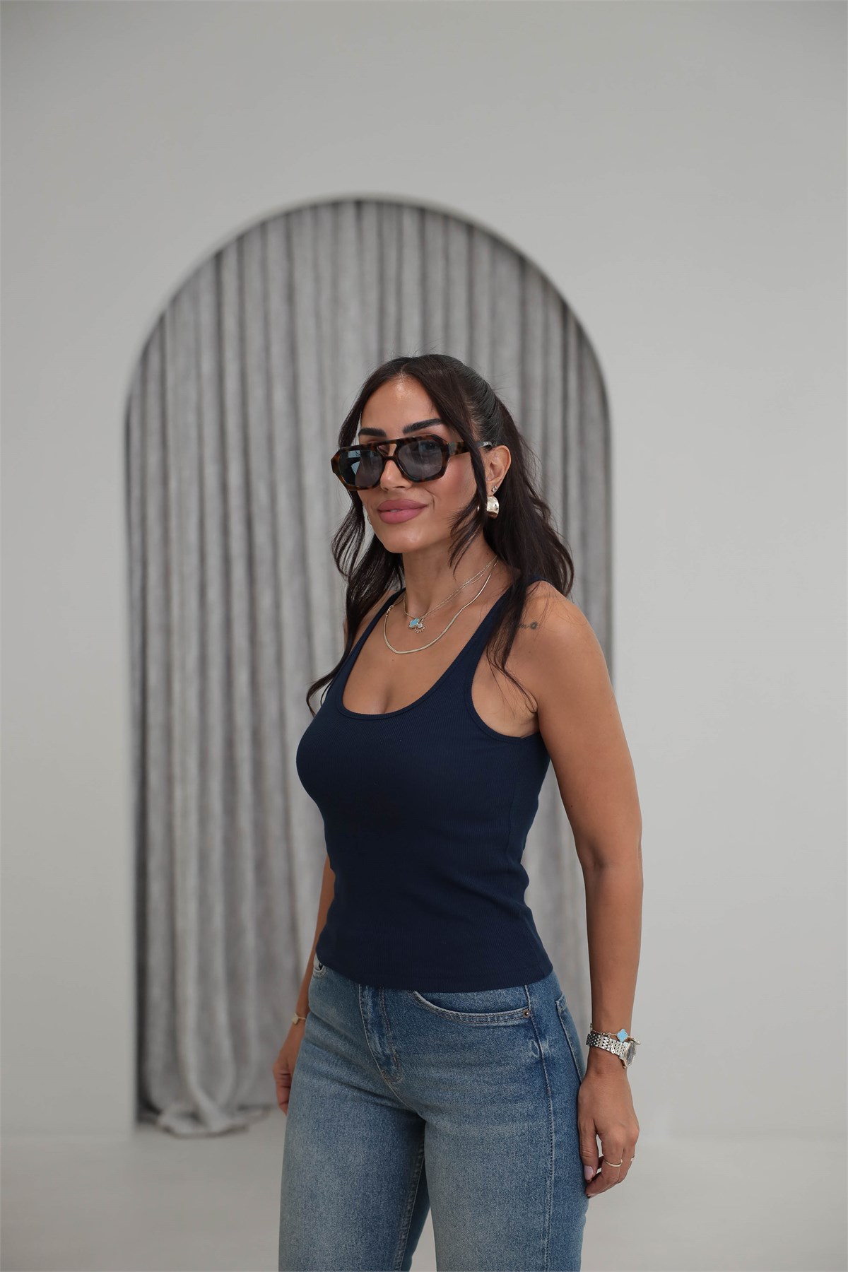 4113 Fitilli Askılı Crop Atlet LACİVERT