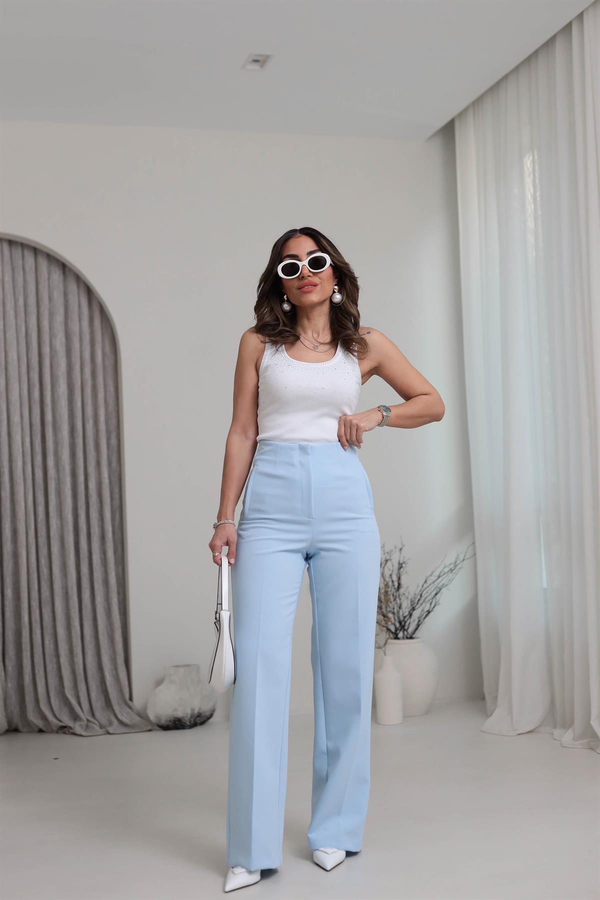 2001 Pensli Yüksek Bel Palazzo Pantolon BEBE MAVİ