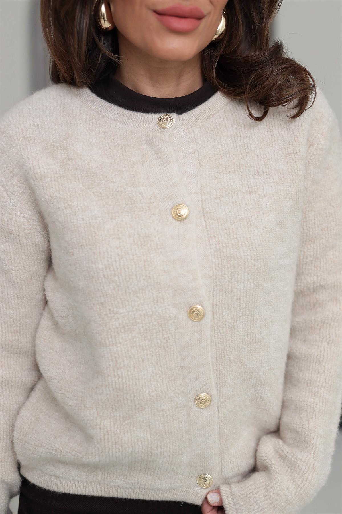 371 Gold Düğmeli Teddy Hırka TAŞ