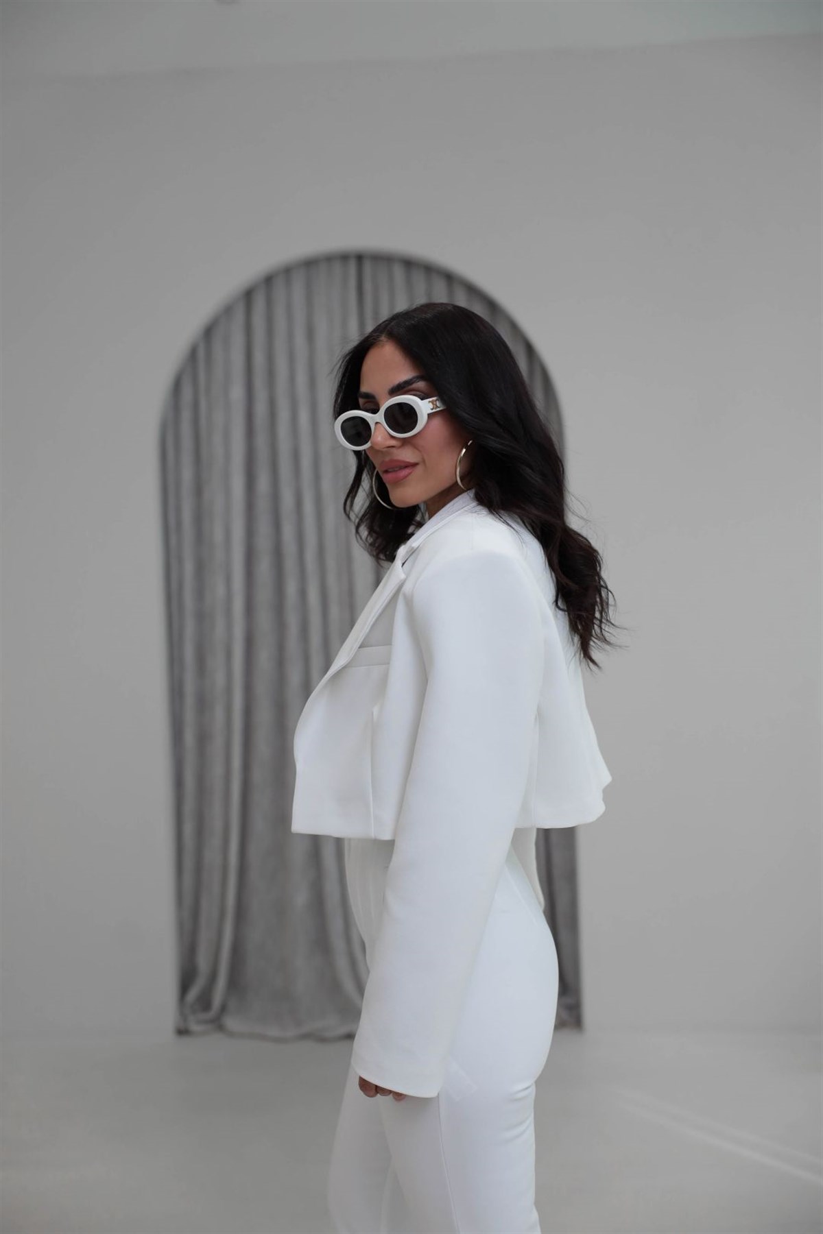 9704 Vatkalı Kısa Ceket EKRU