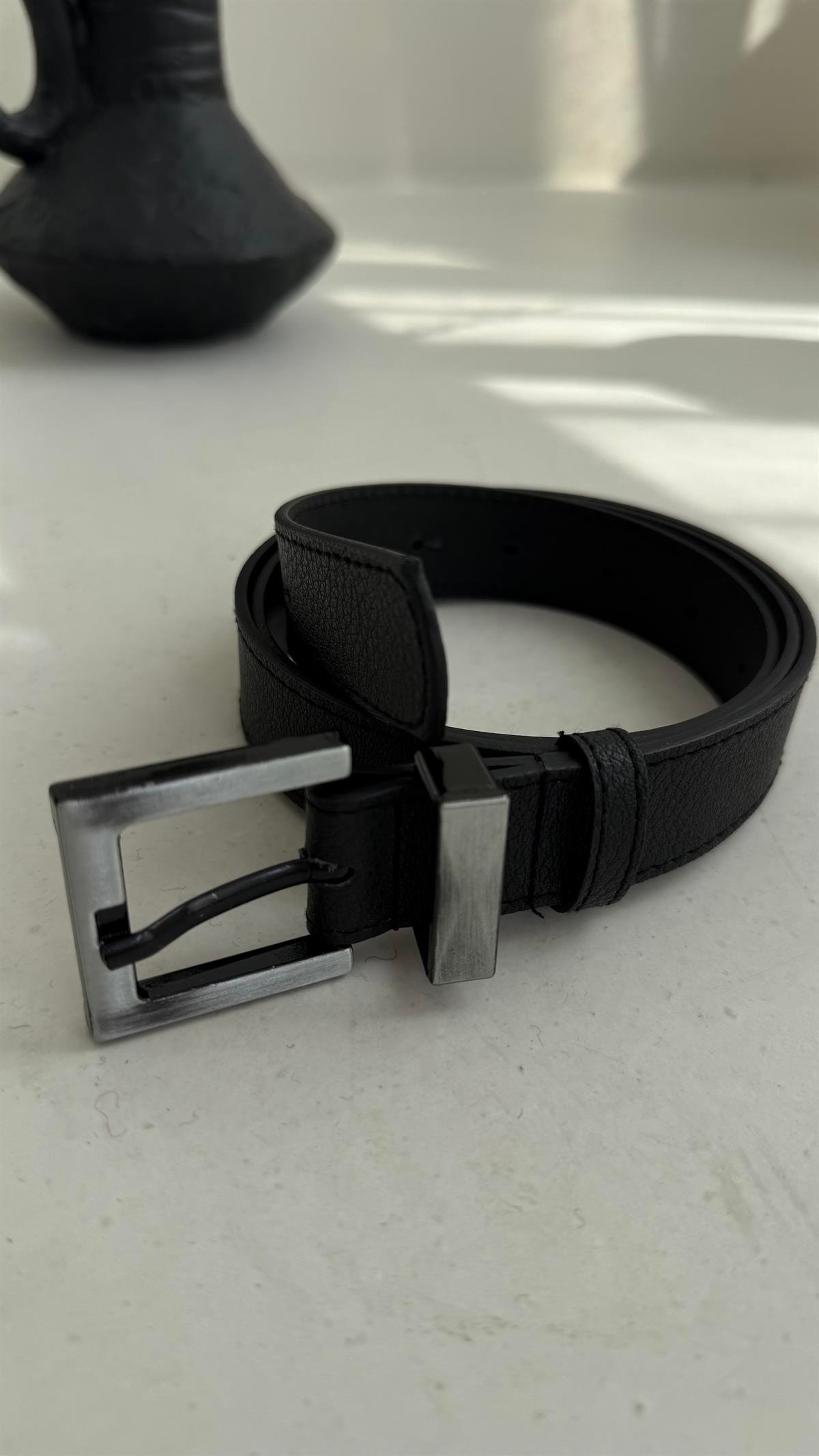 Eskitme Gümüş Detaylı Kemer SİYAH