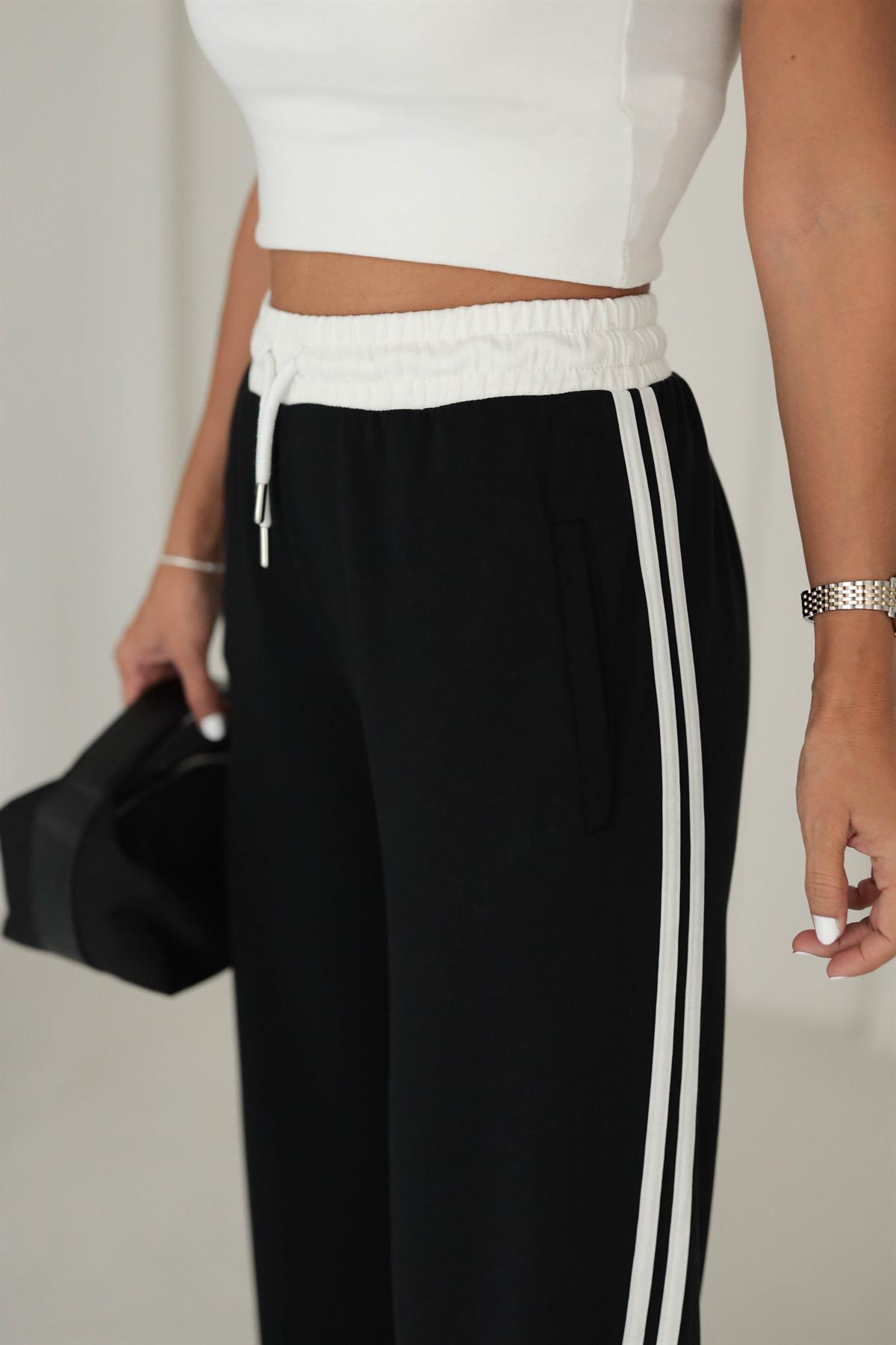 Yanları Şeritli Modal Pantolon SİYAH