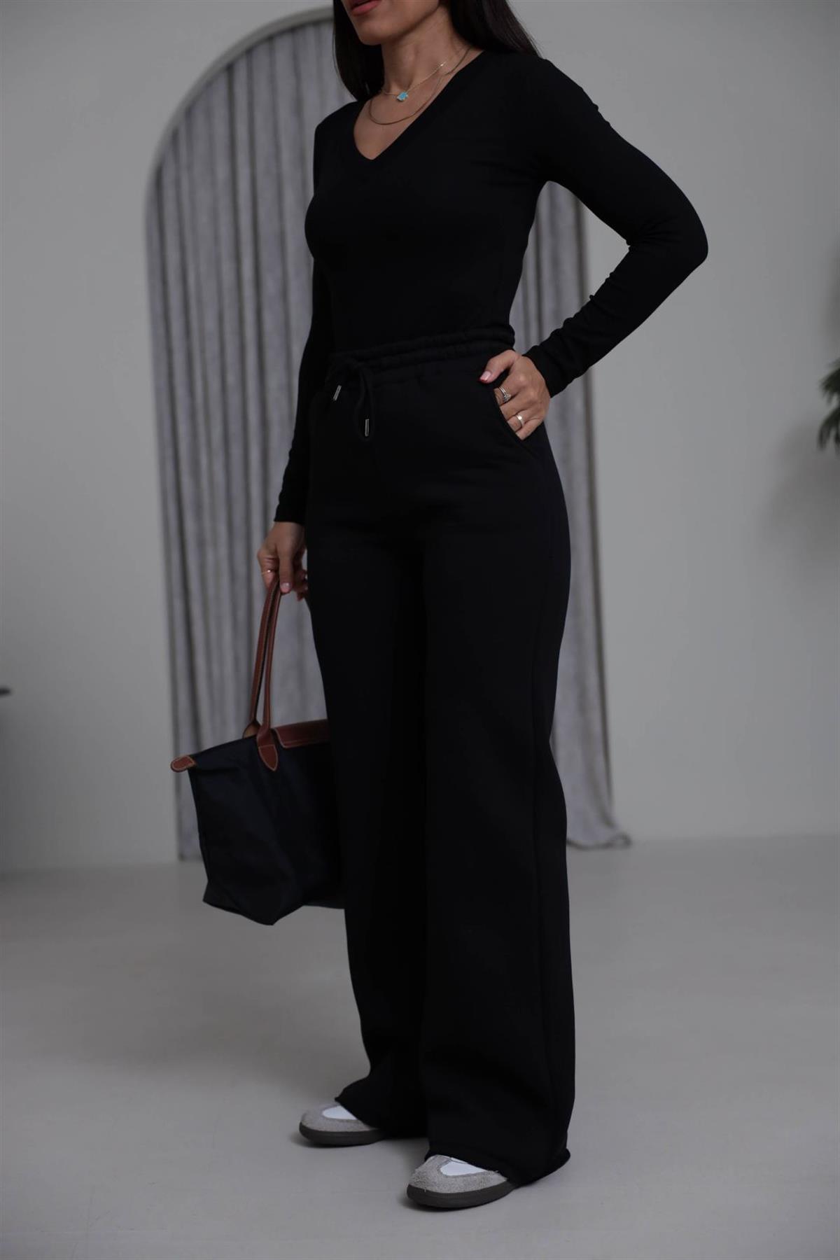 0015 Palazzo 3 İplik Şardonlu Eşofman Altı SİYAH