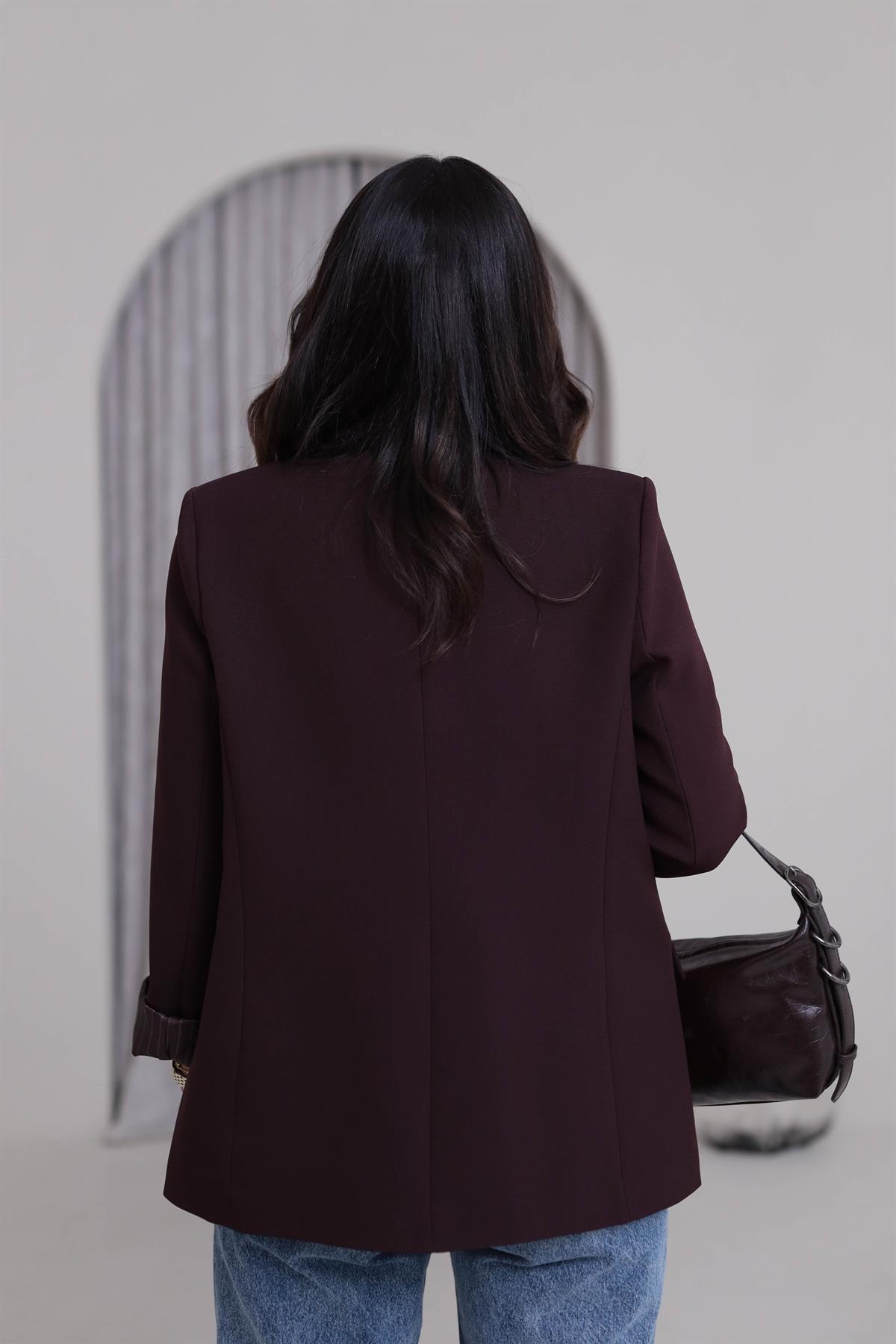 7560 Kol Katlamalı Cep Detaylı Astarlı Ceket MÜRDÜM