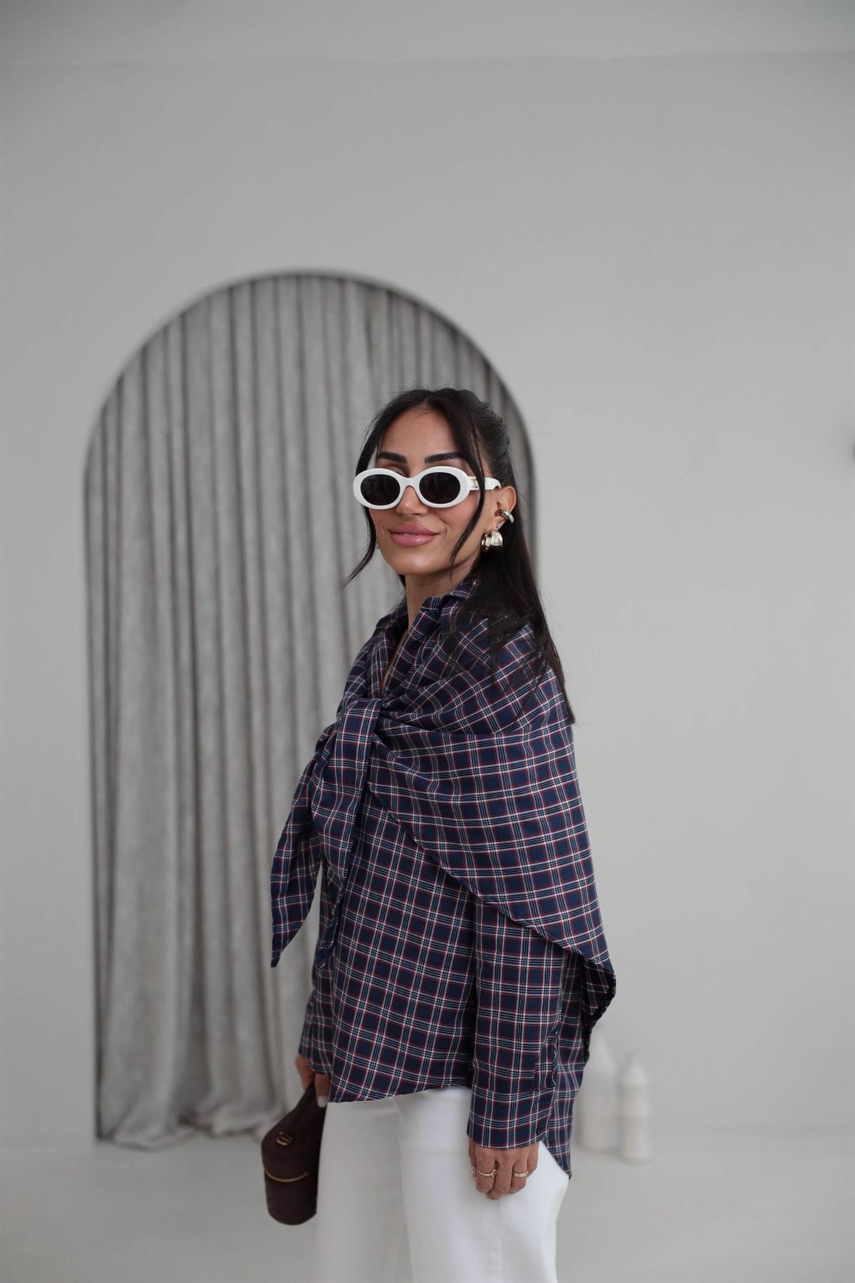 3231 Çıkarılabilir Şal Detaylı Ekose Gömlek KIRMIZI