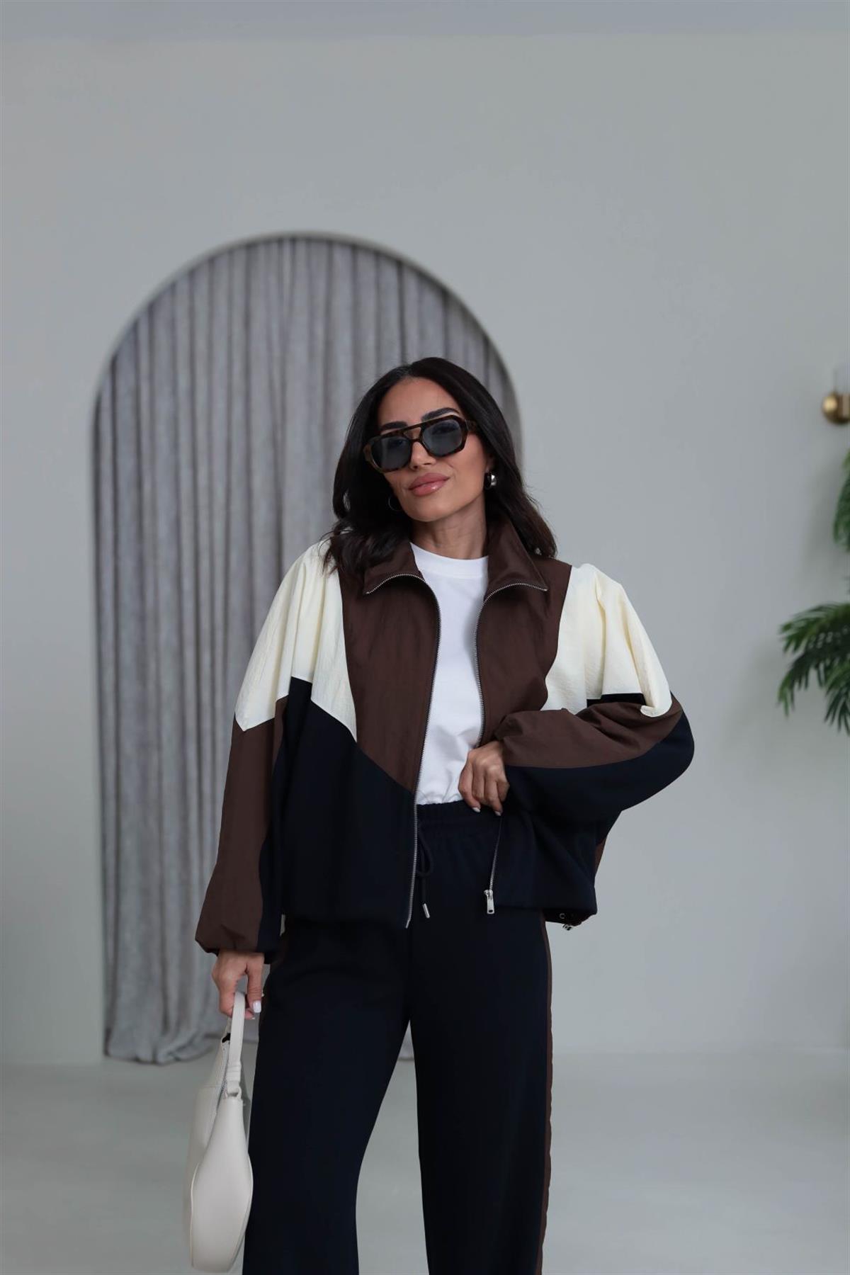 6891 Renkli Paraşüt Garnili Fermuarlı Takım ACI KAHVE